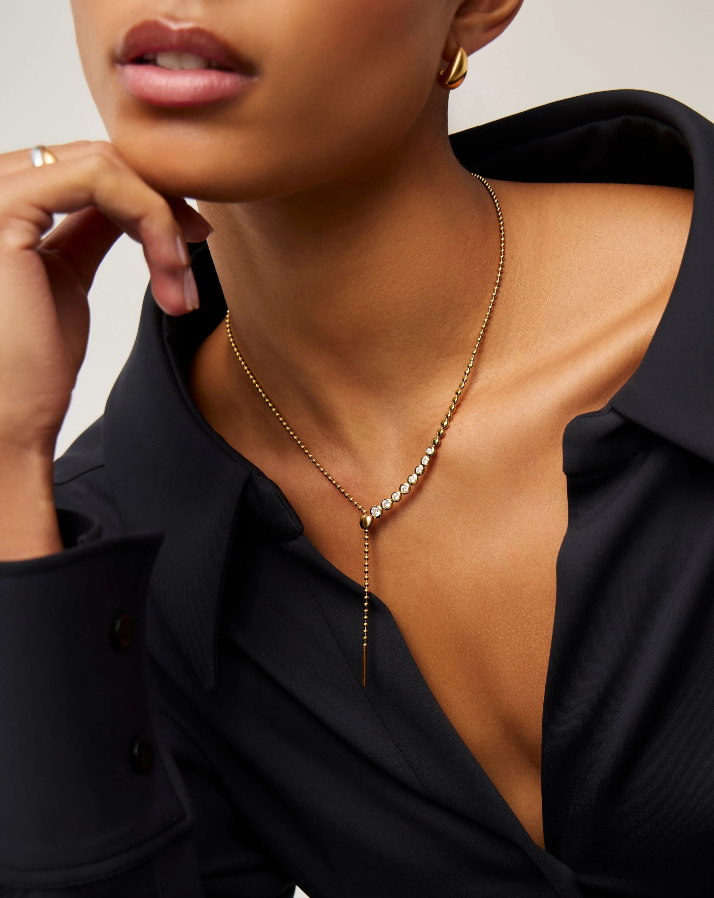 Beaded Stone Slider Lariat Necklace | 18ct Gold Vermeil/Cubic Zirconia - Image 2