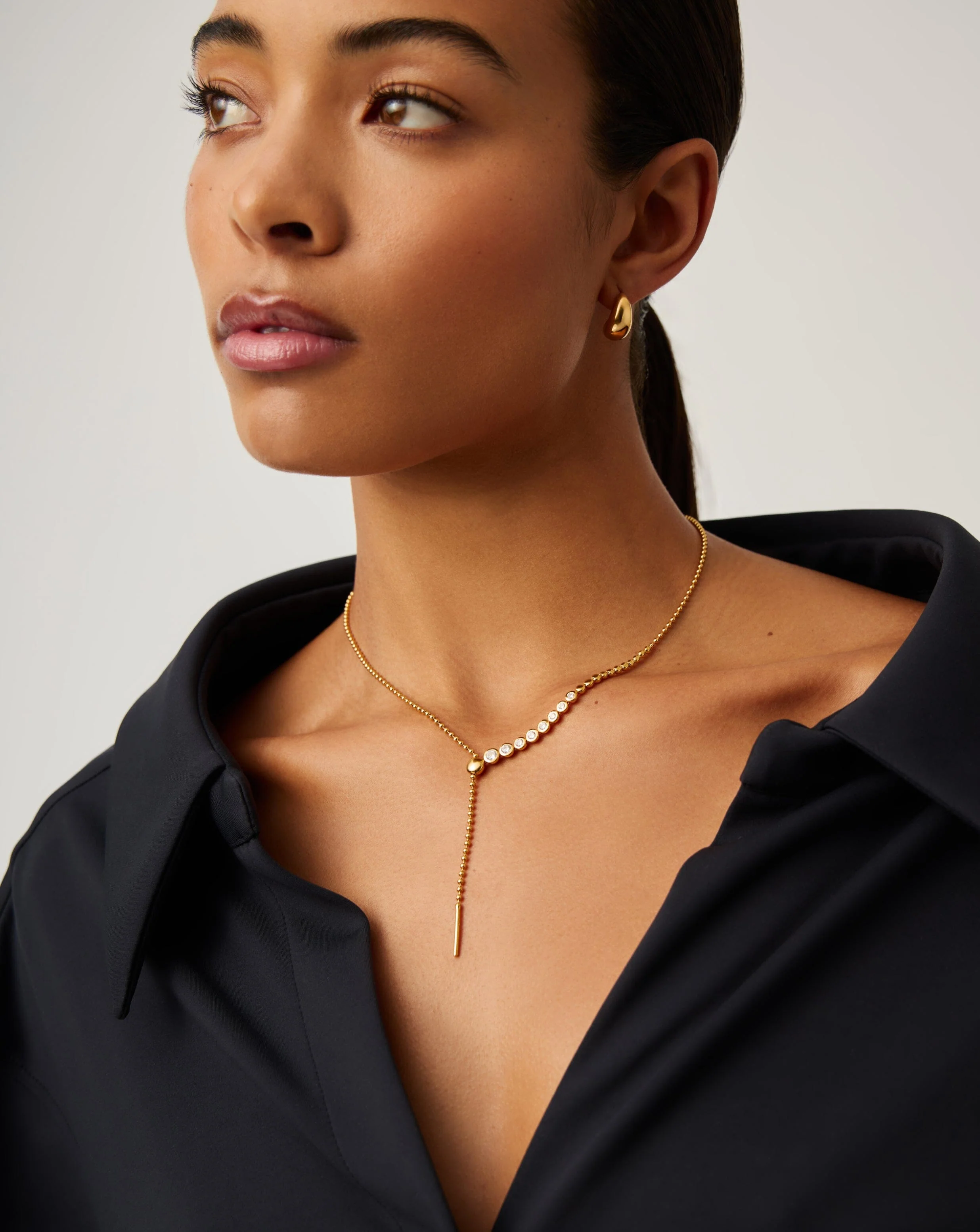 Beaded Stone Slider Lariat Necklace | 18ct Gold Vermeil/Cubic Zirconia - Image 5