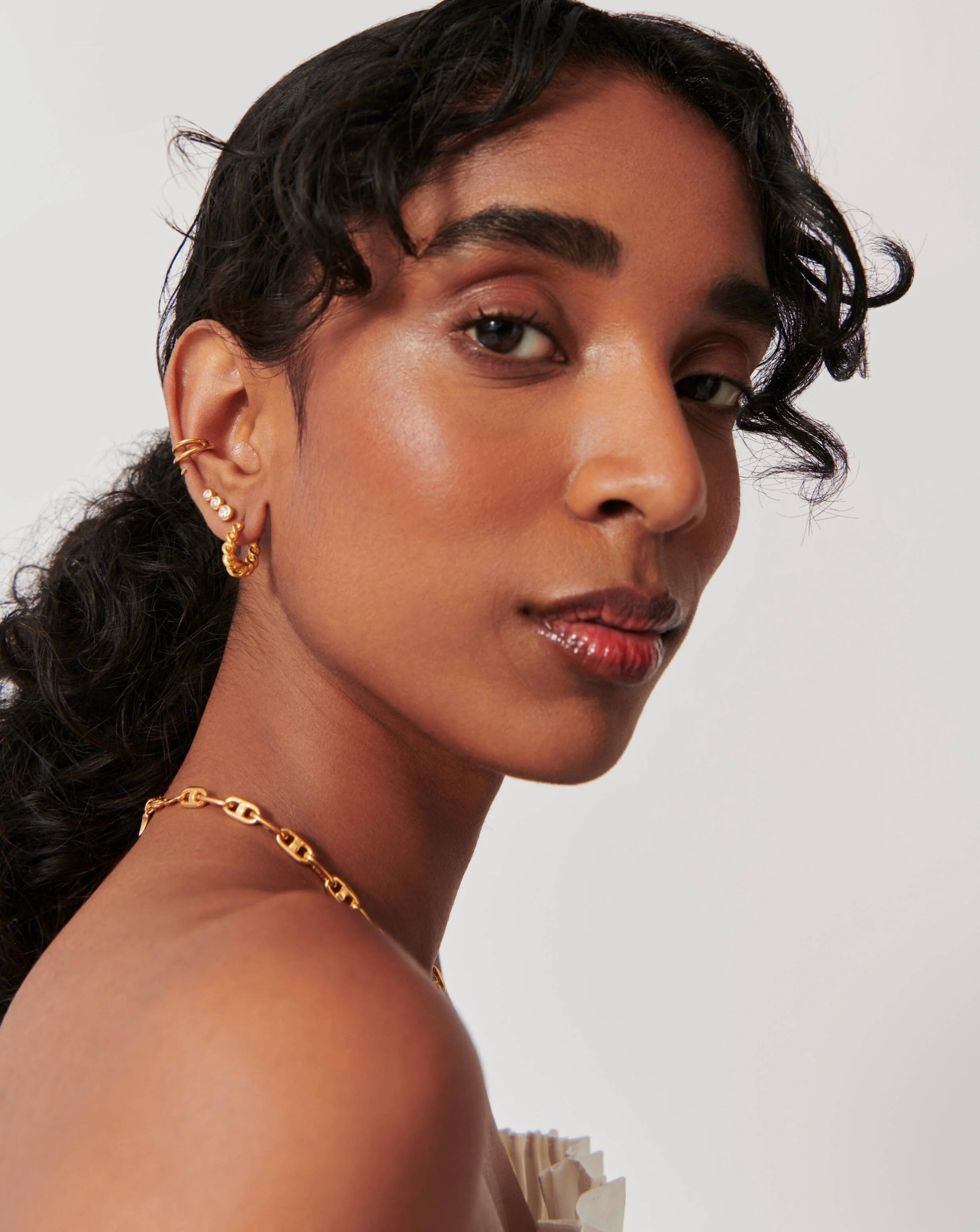 Triple Stone Stud Earrings | 18ct Gold Vermeil/Cubic Zirconia - Image 6