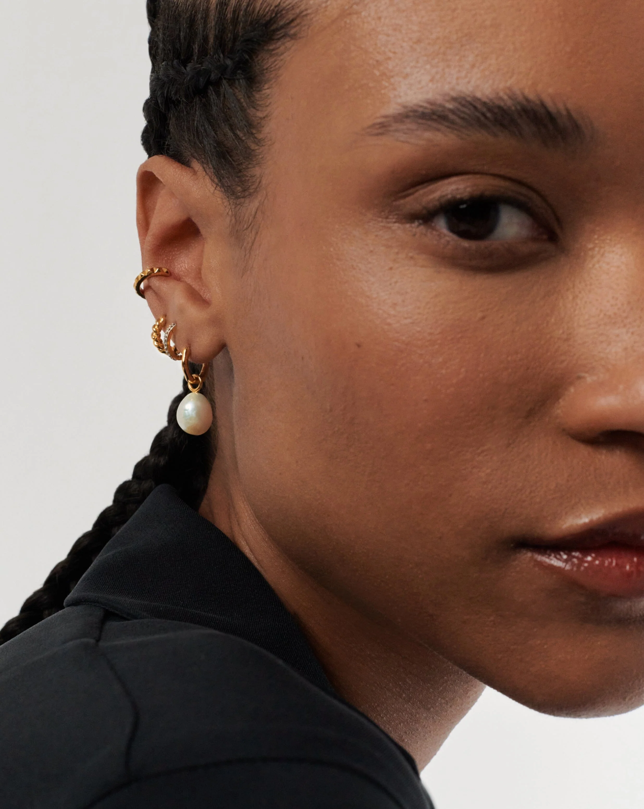 Pearl Drop Mini Hoop Earrings - Image 3