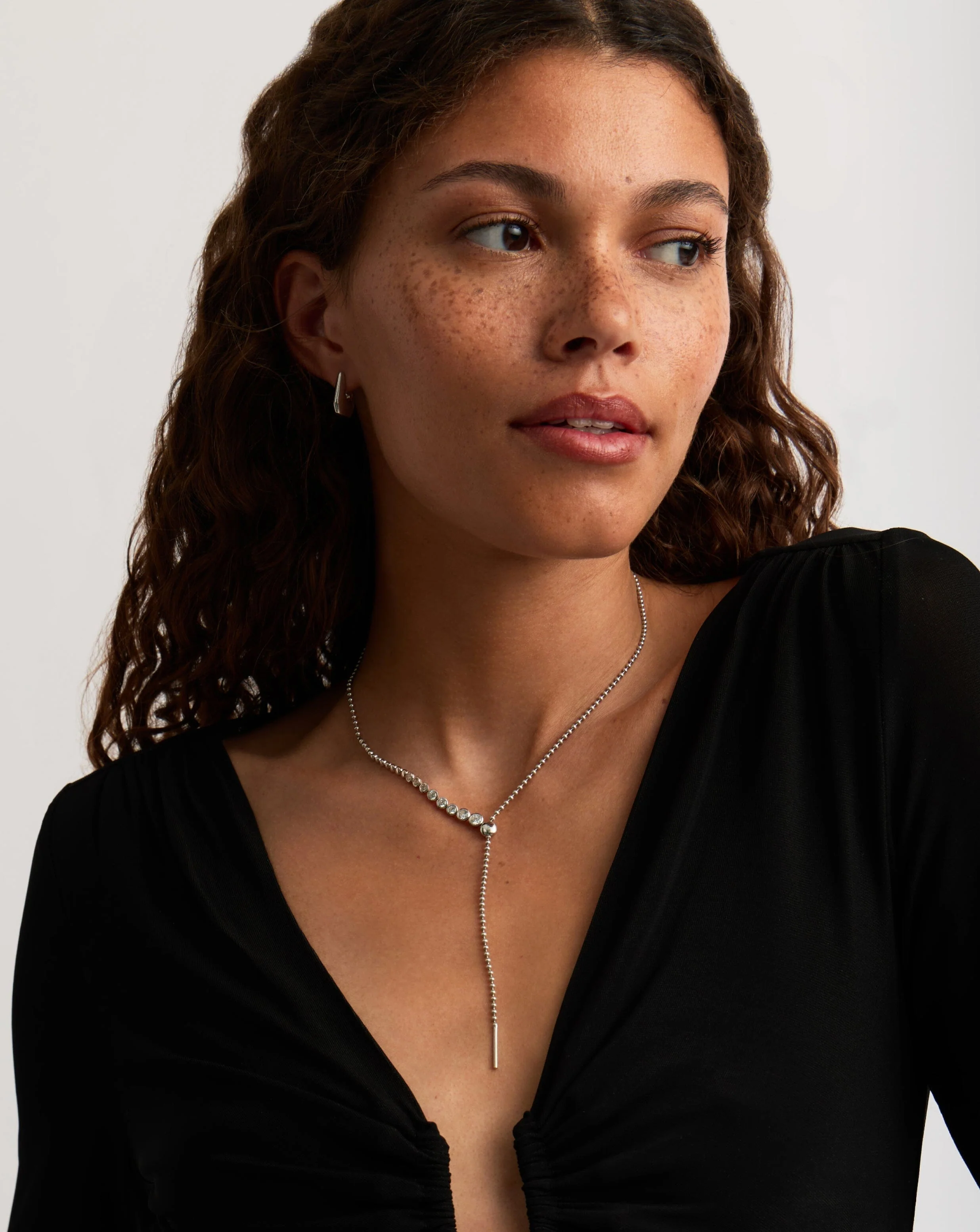 Beaded Stone Slider Lariat Necklace | Sterling Silver Cubic Zirconia - Image 5