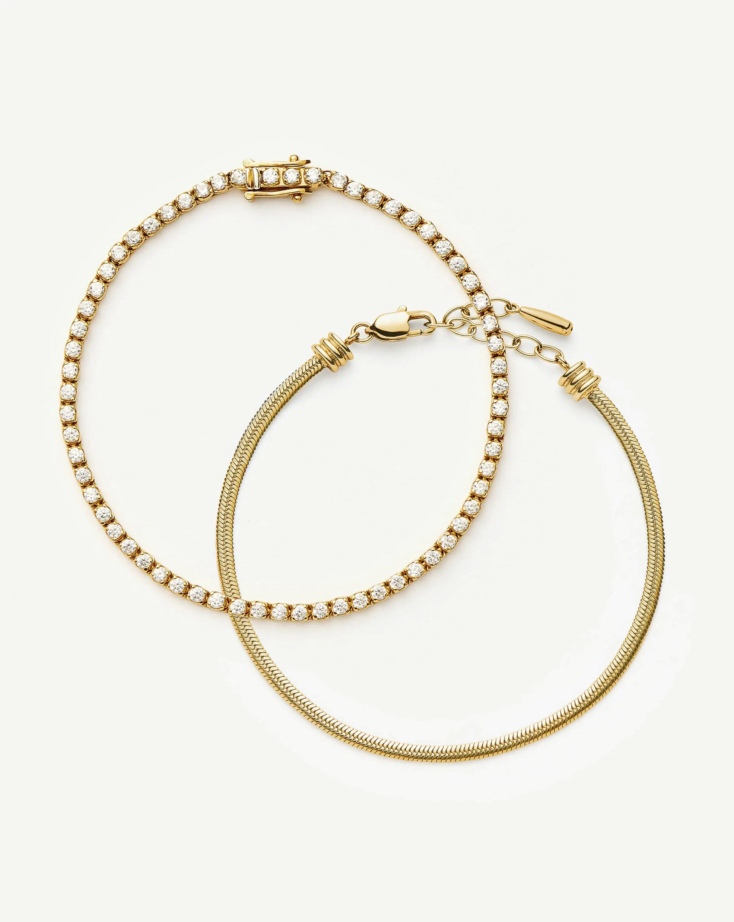 Classic Tennis & Snake Chain Bracelet Set | 18ct Gold Vermeil/18ct Gold Plated
