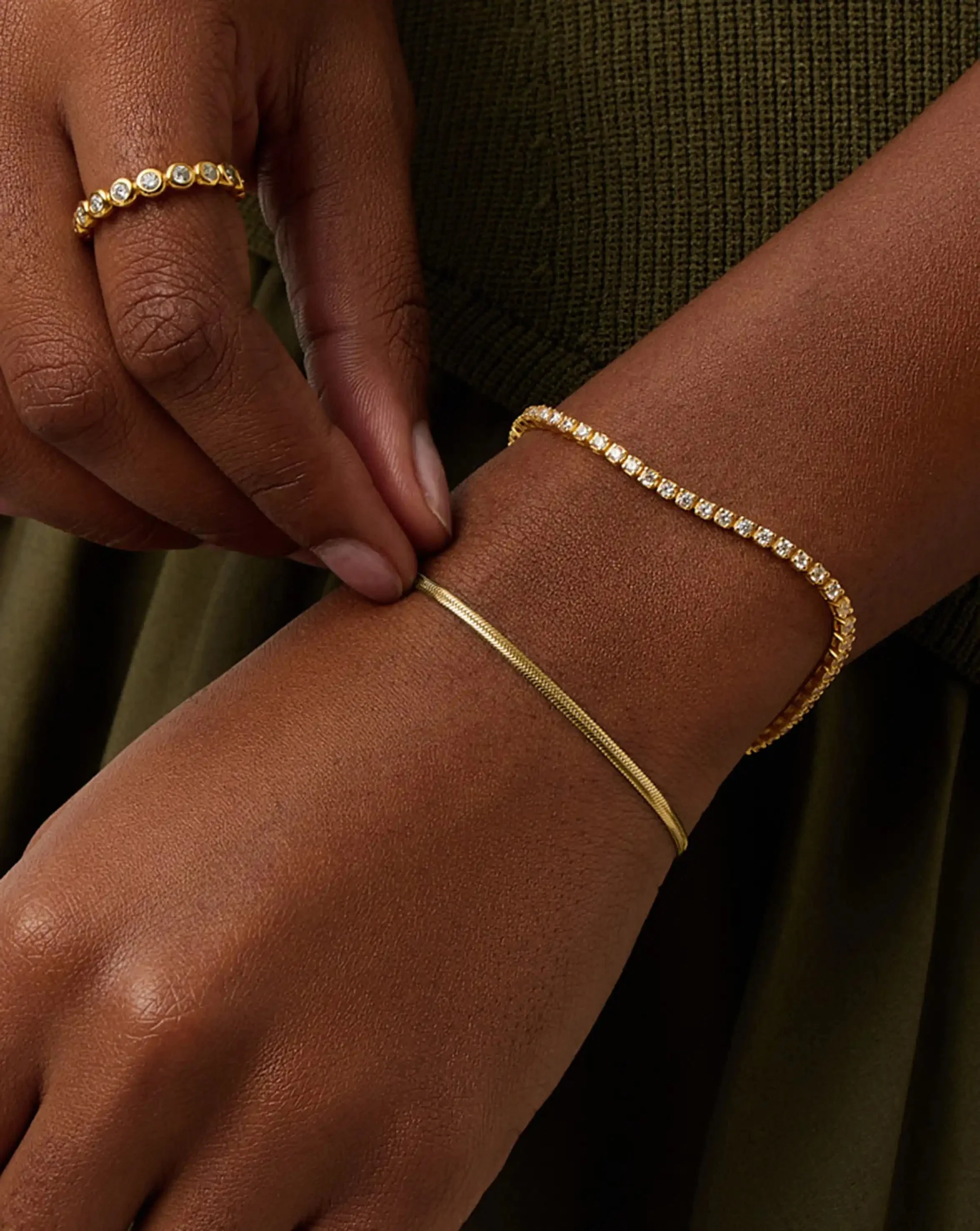 Classic Tennis & Snake Chain Bracelet Set | 18ct Gold Vermeil/18ct Gold Plated - Image 2