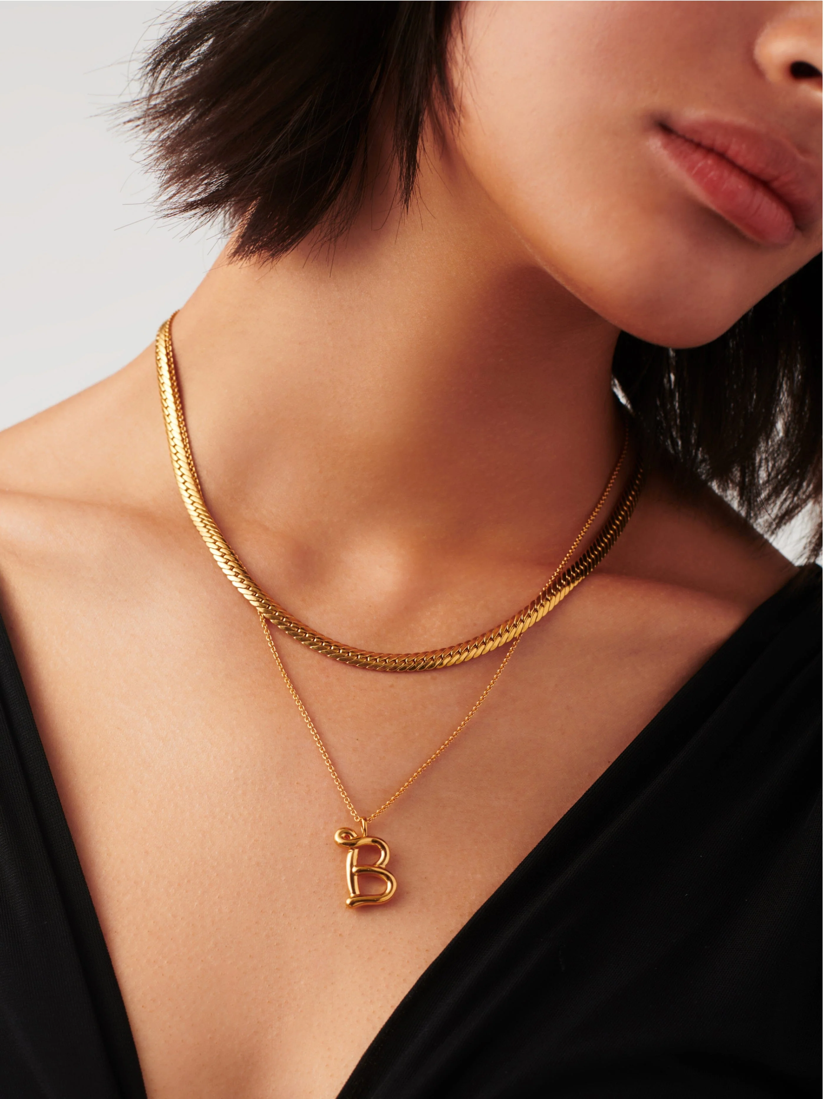 Curly Molten Initial Pendant Necklace - B | 18ct Gold Vermeil - Image 3