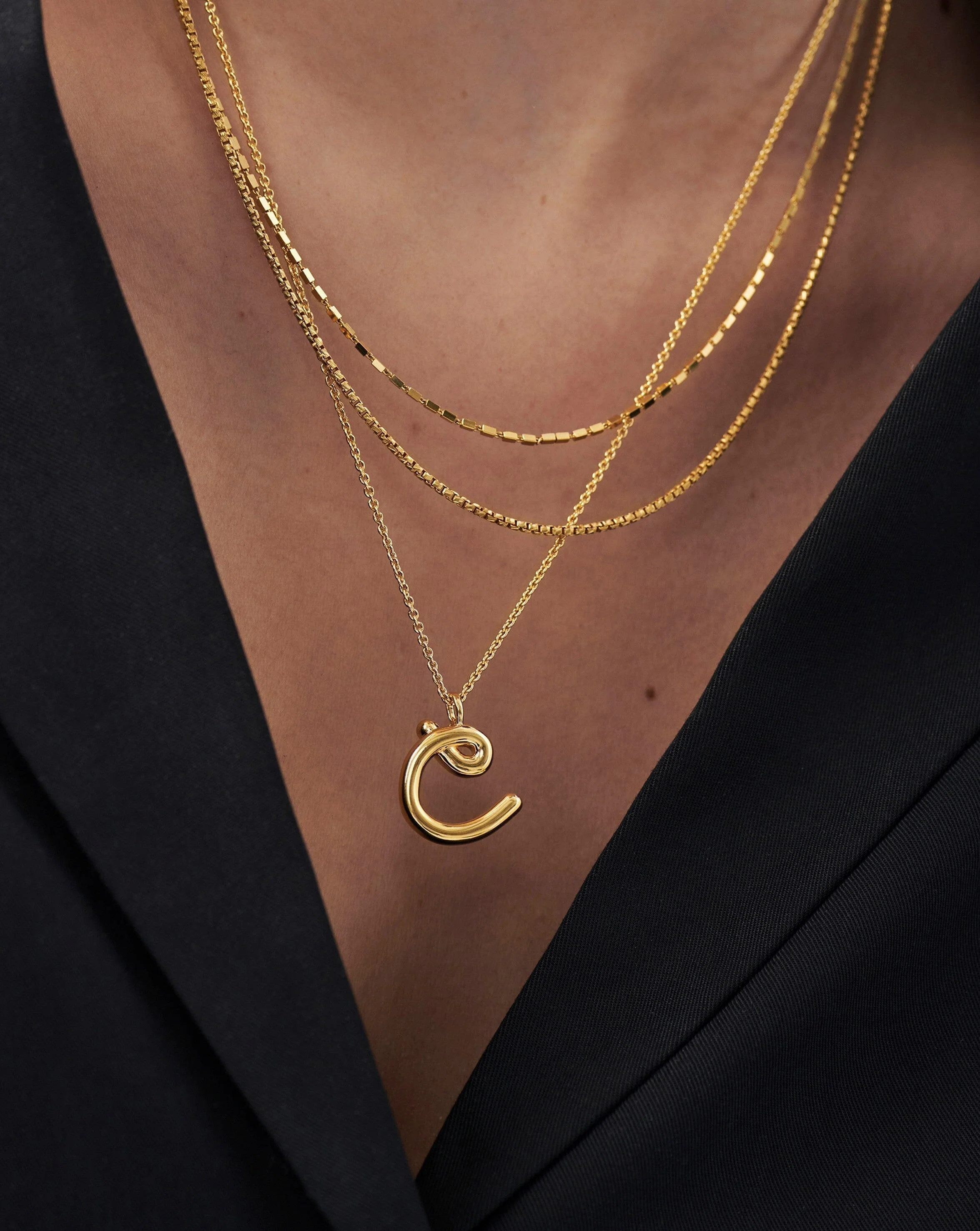 Curly Molten Initial Pendant Necklace - C | 18ct Gold Vermeil - Image 3
