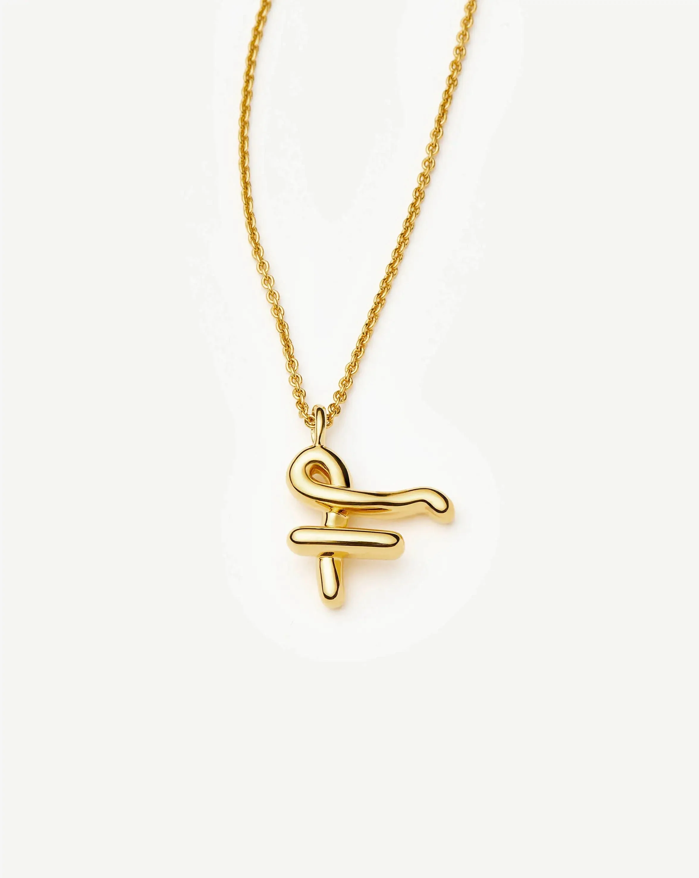 Curly Molten Initial Pendant Necklace - F | 18ct Gold Vermeil - Image 3