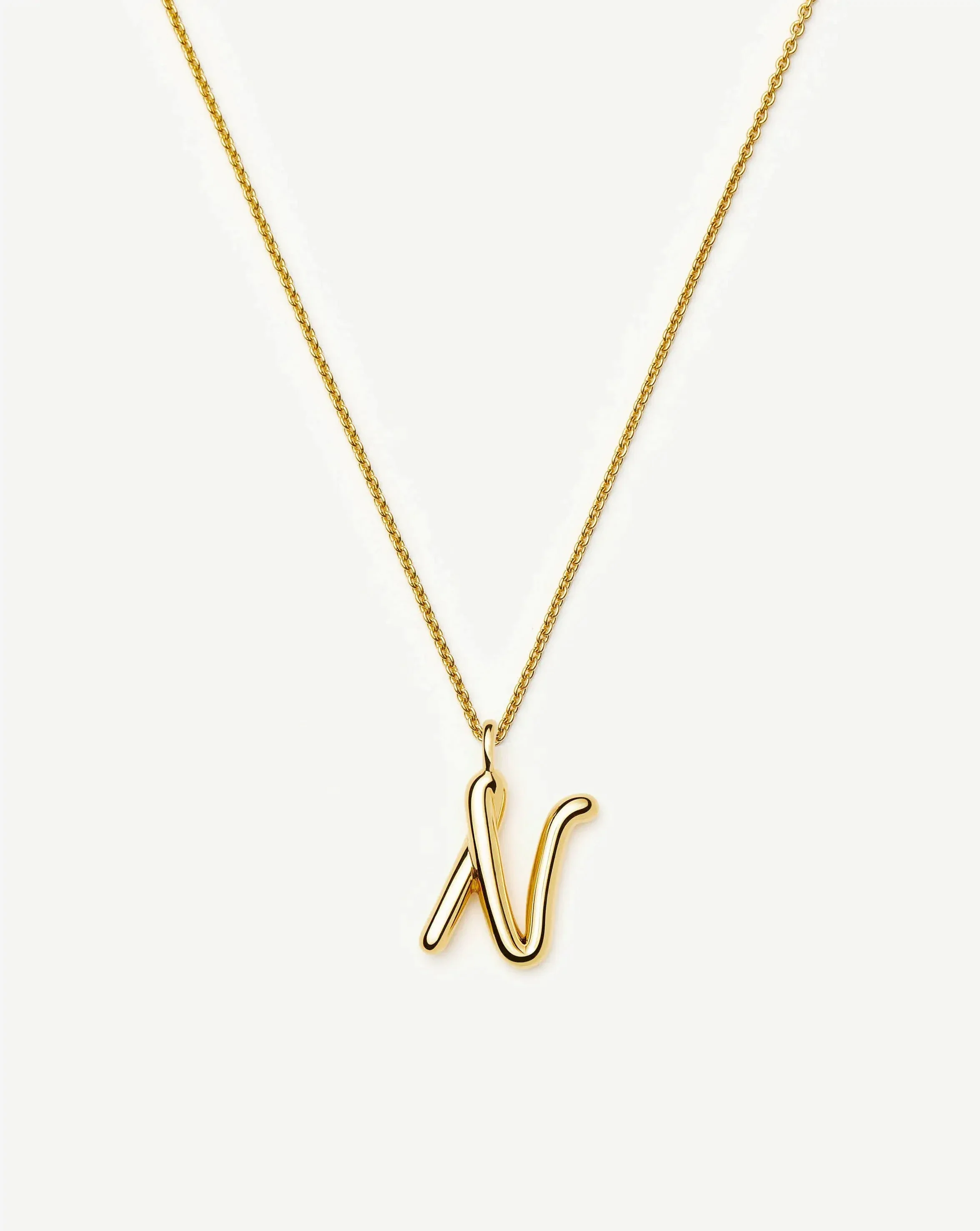 Curly Molten Initial Pendant Necklace - N | 18ct Gold Vermeil