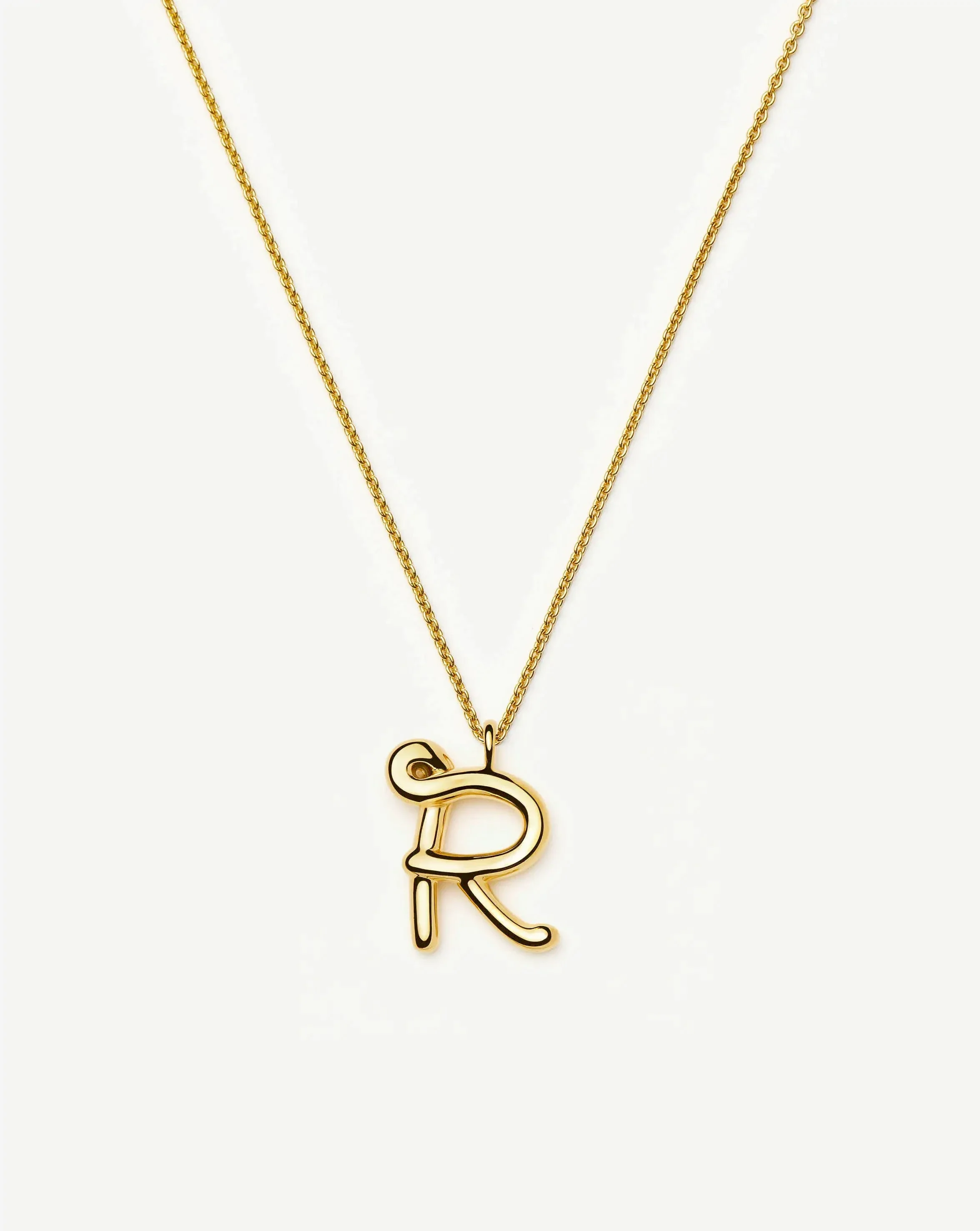 Curly Molten Initial Pendant Necklace - R | 18ct Gold Vermeil