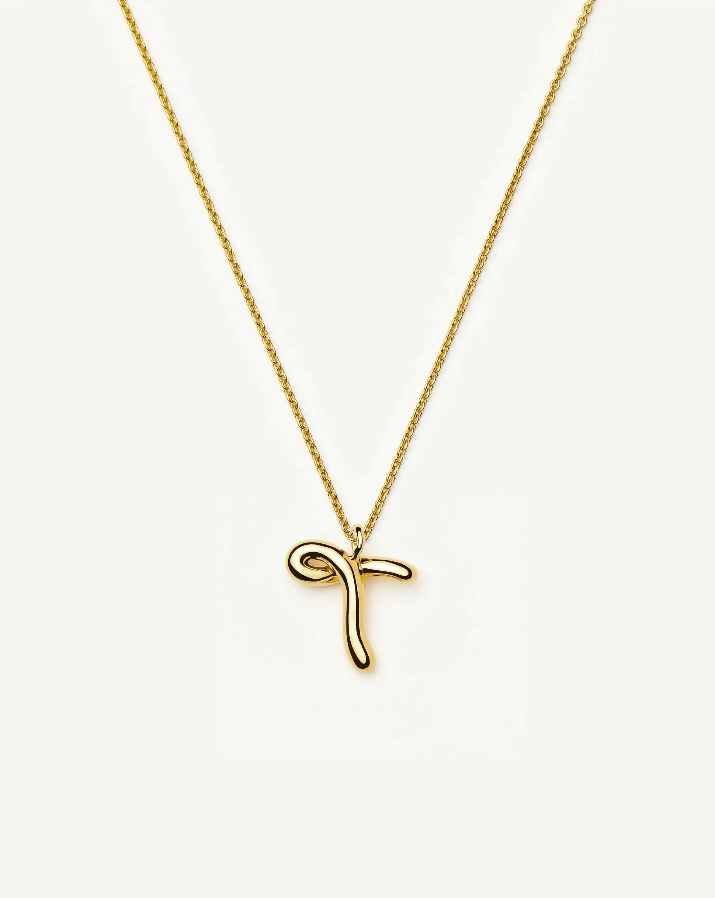 Curly Molten Initial Pendant Necklace - T | 18ct Gold Vermeil