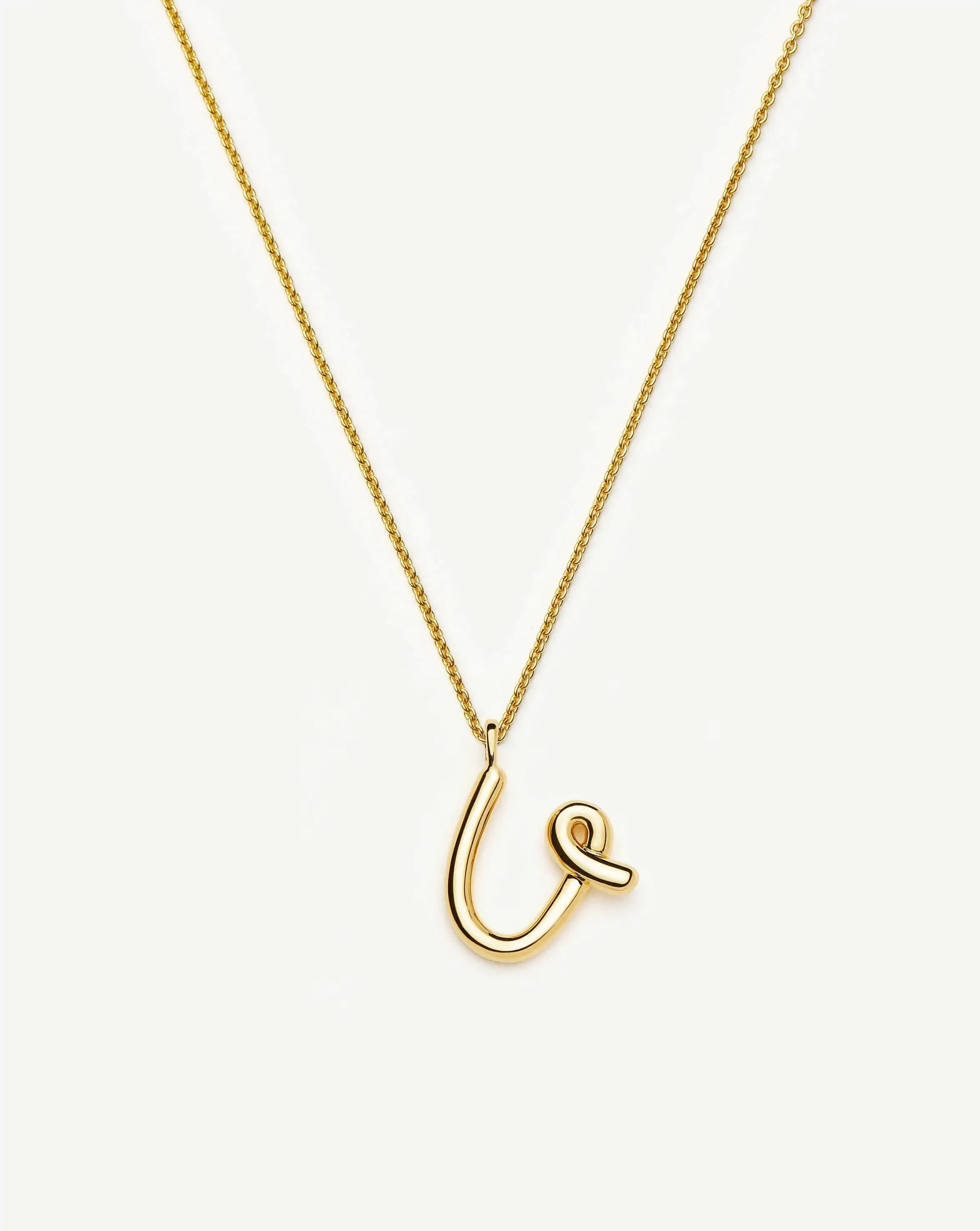 Curly Molten Initial Pendant Necklace - U | 18ct Gold Vermeil