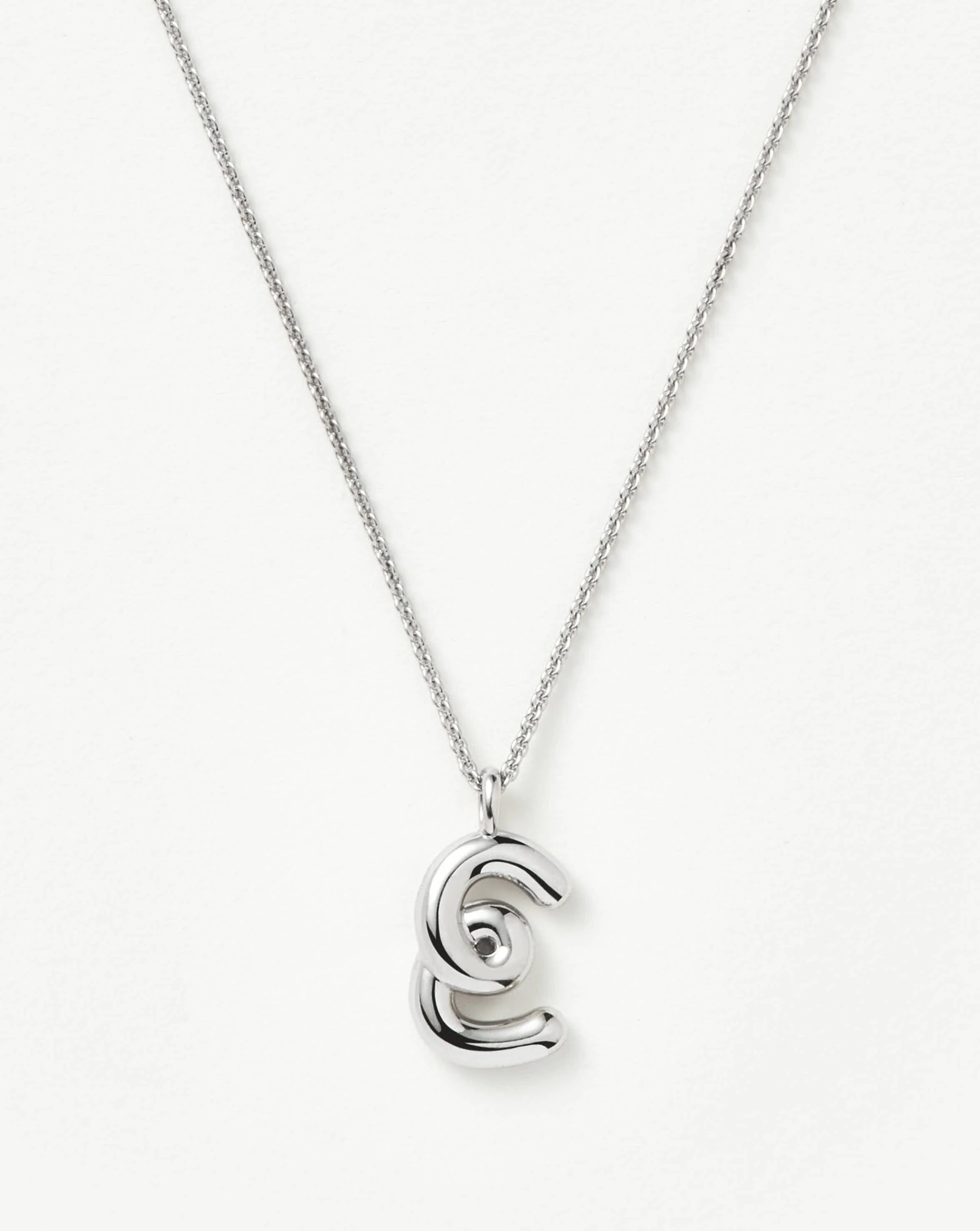 Curly Molten Initial Pendant Necklace - E | Sterling Silver