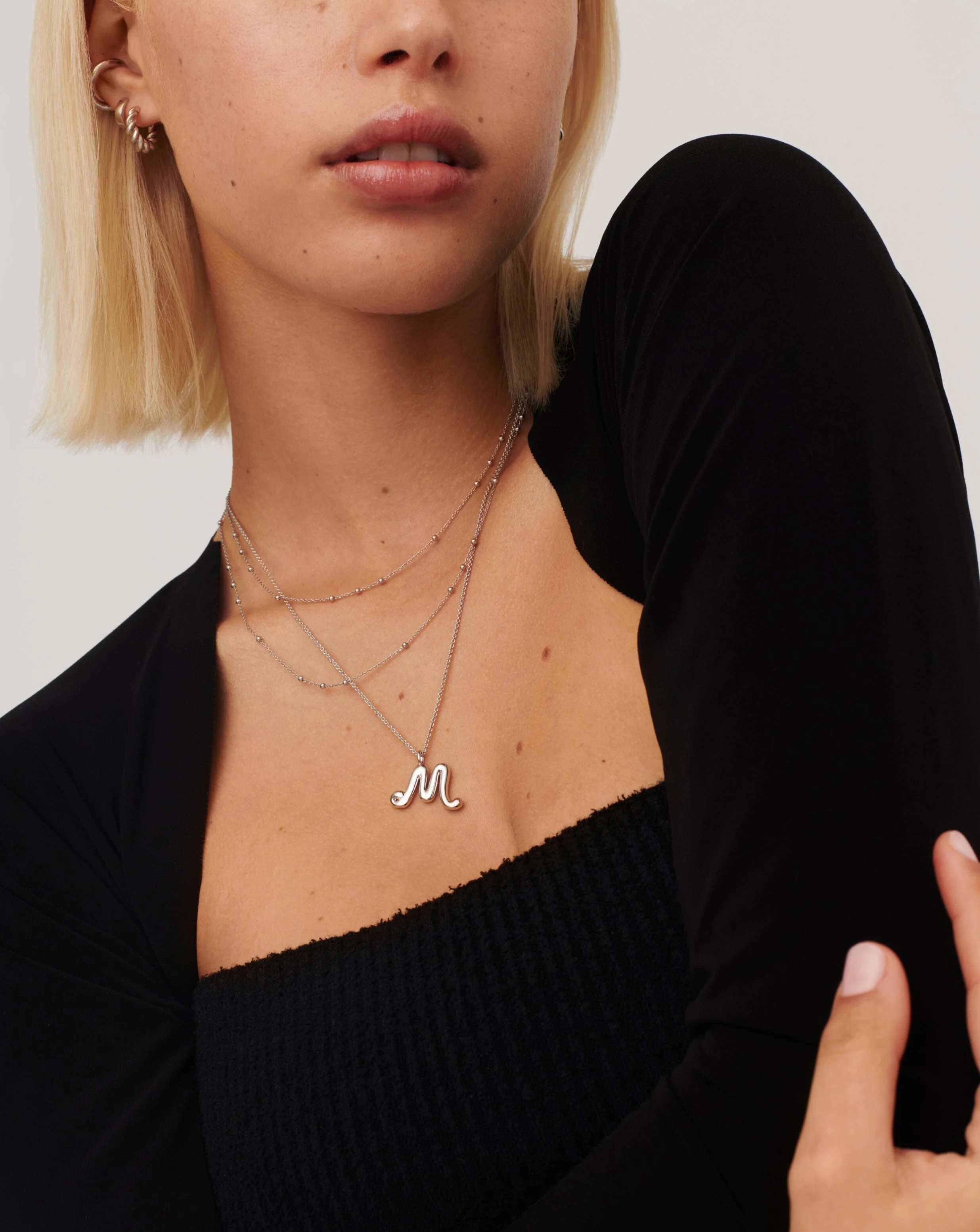 Curly Molten Initial Pendant Necklace - M | Sterling Silver - Image 6