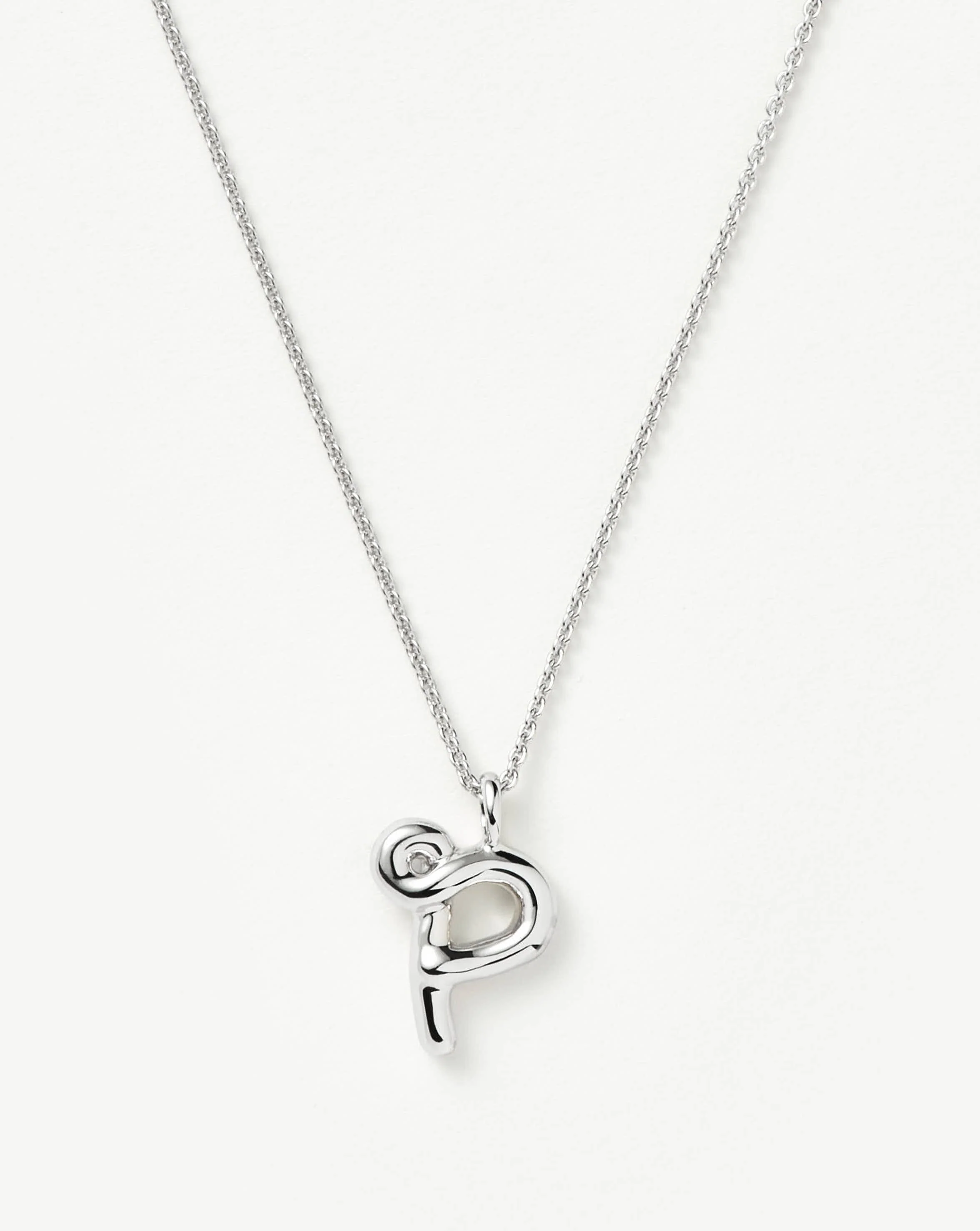 Curly Molten Initial Pendant Necklace - P | Sterling Silver