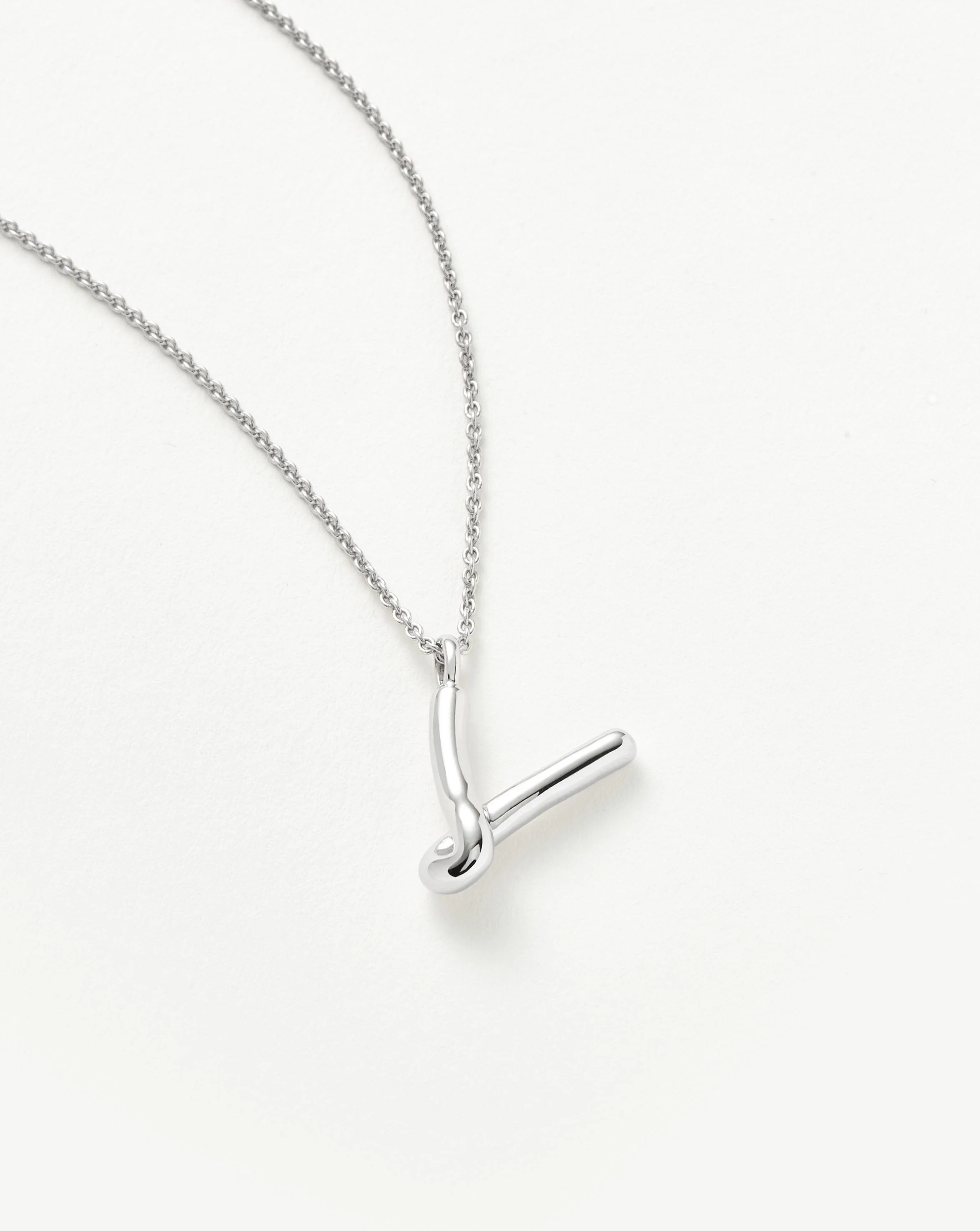Curly Molten Initial Pendant Necklace - V | Sterling Silver - Image 2