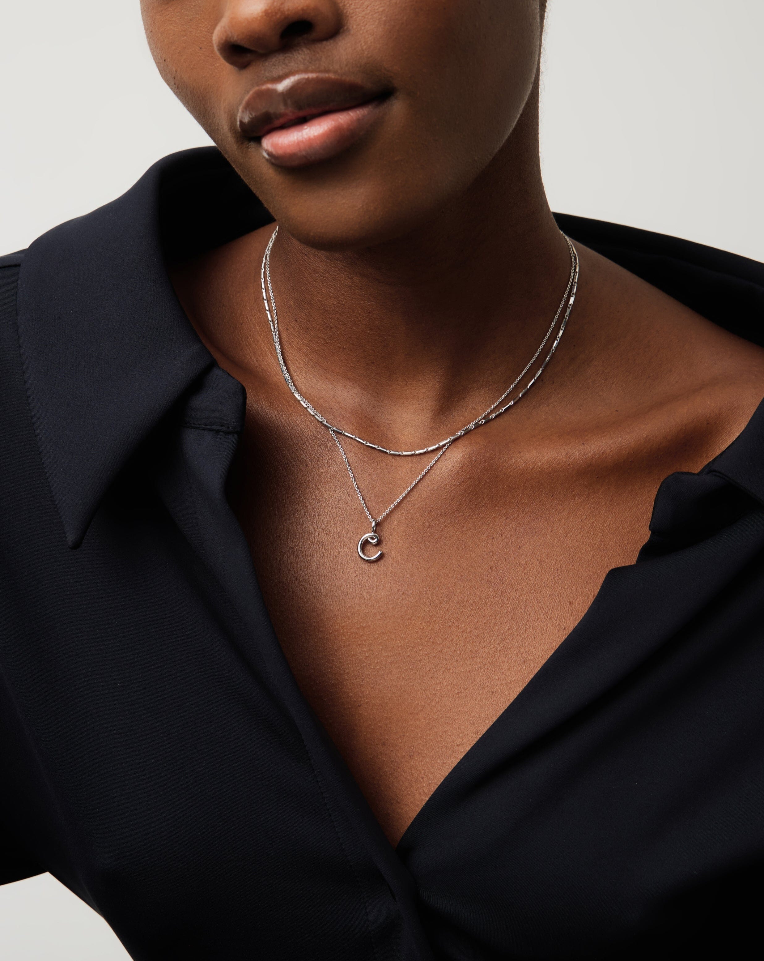 Curly Molten Mini Initial Necklace - C | Sterling Silver - Image 2