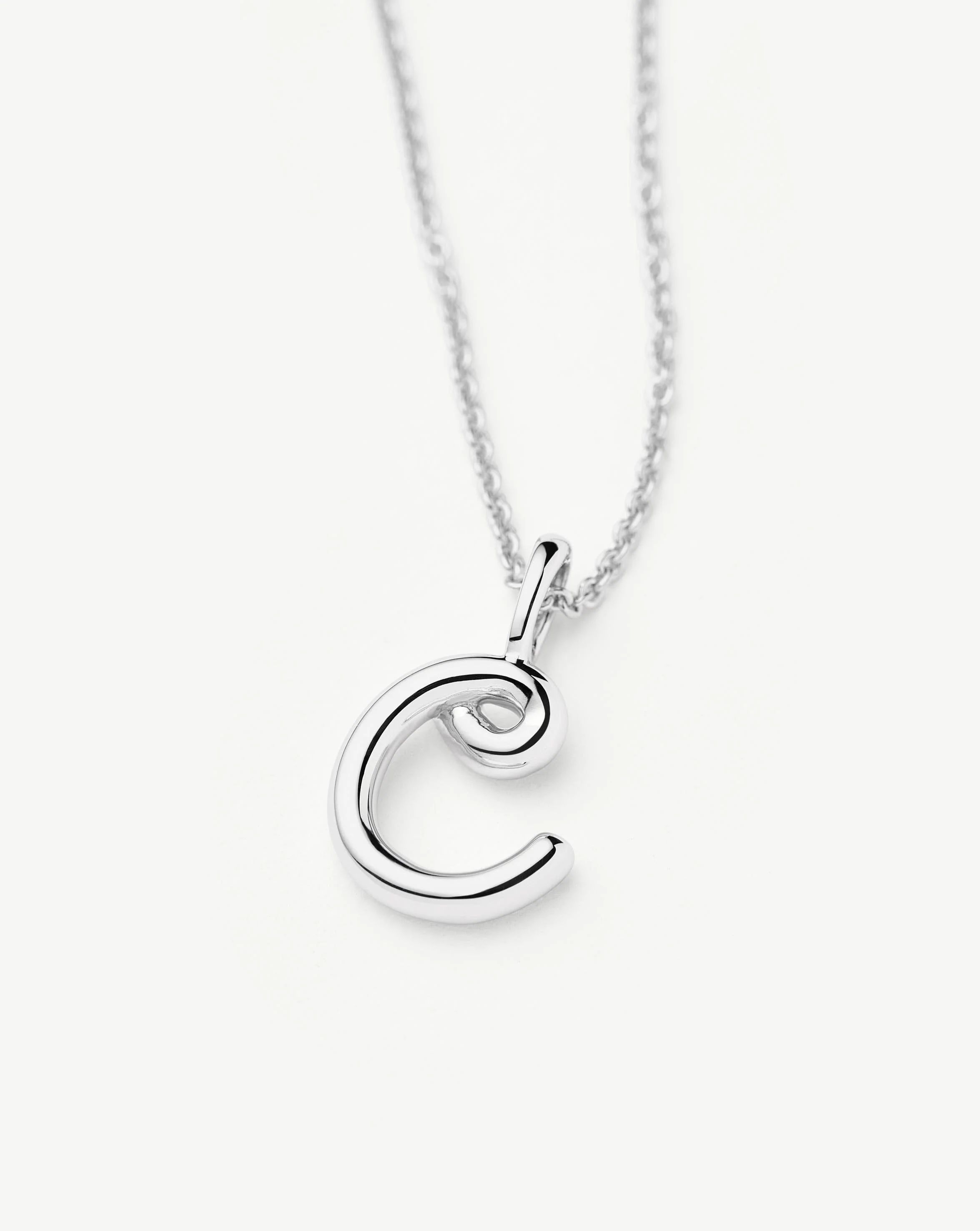 Curly Molten Mini Initial Necklace - C | Sterling Silver - Image 4