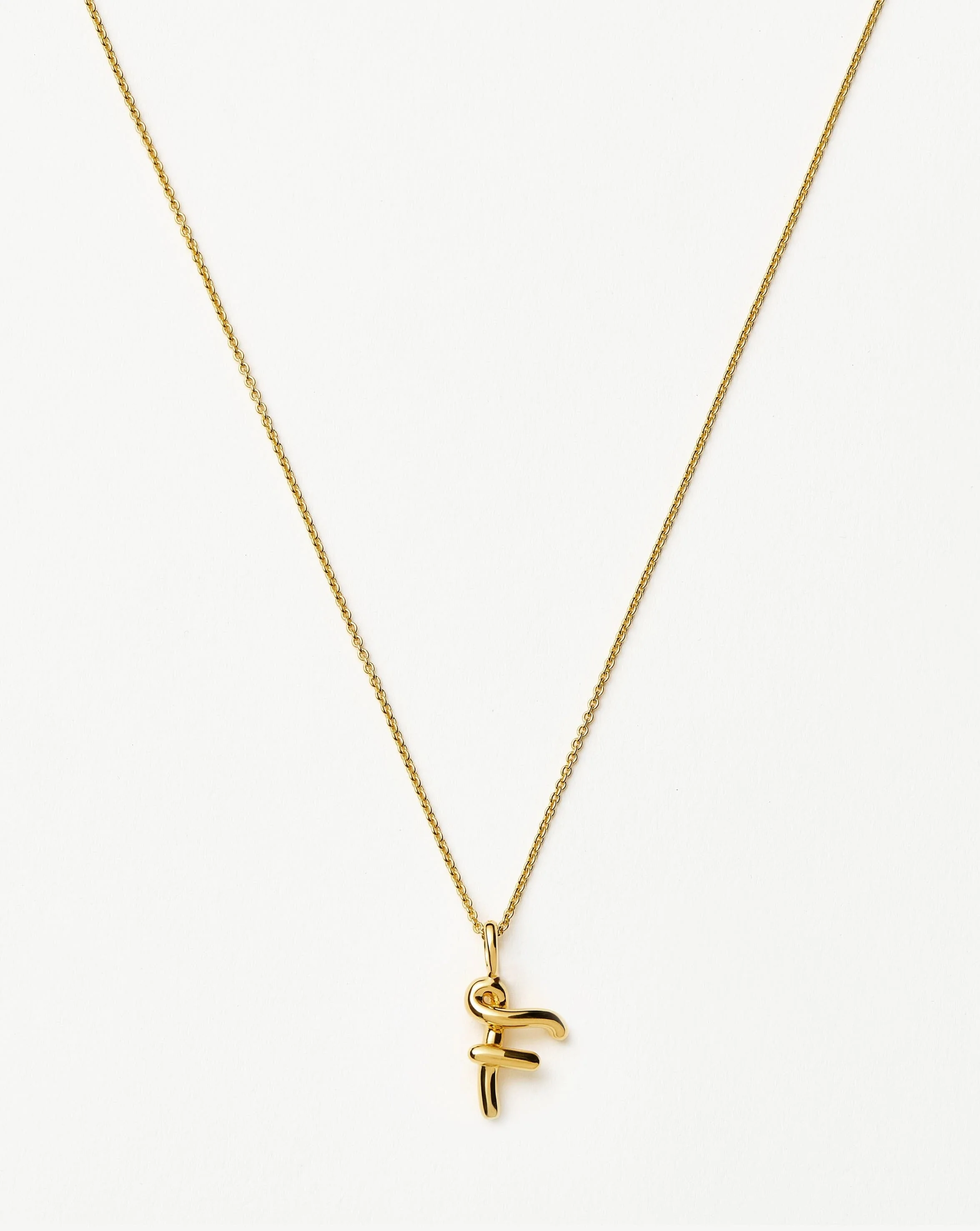 Curly Molten Mini Initial Necklace - F | 18ct Gold Vermeil