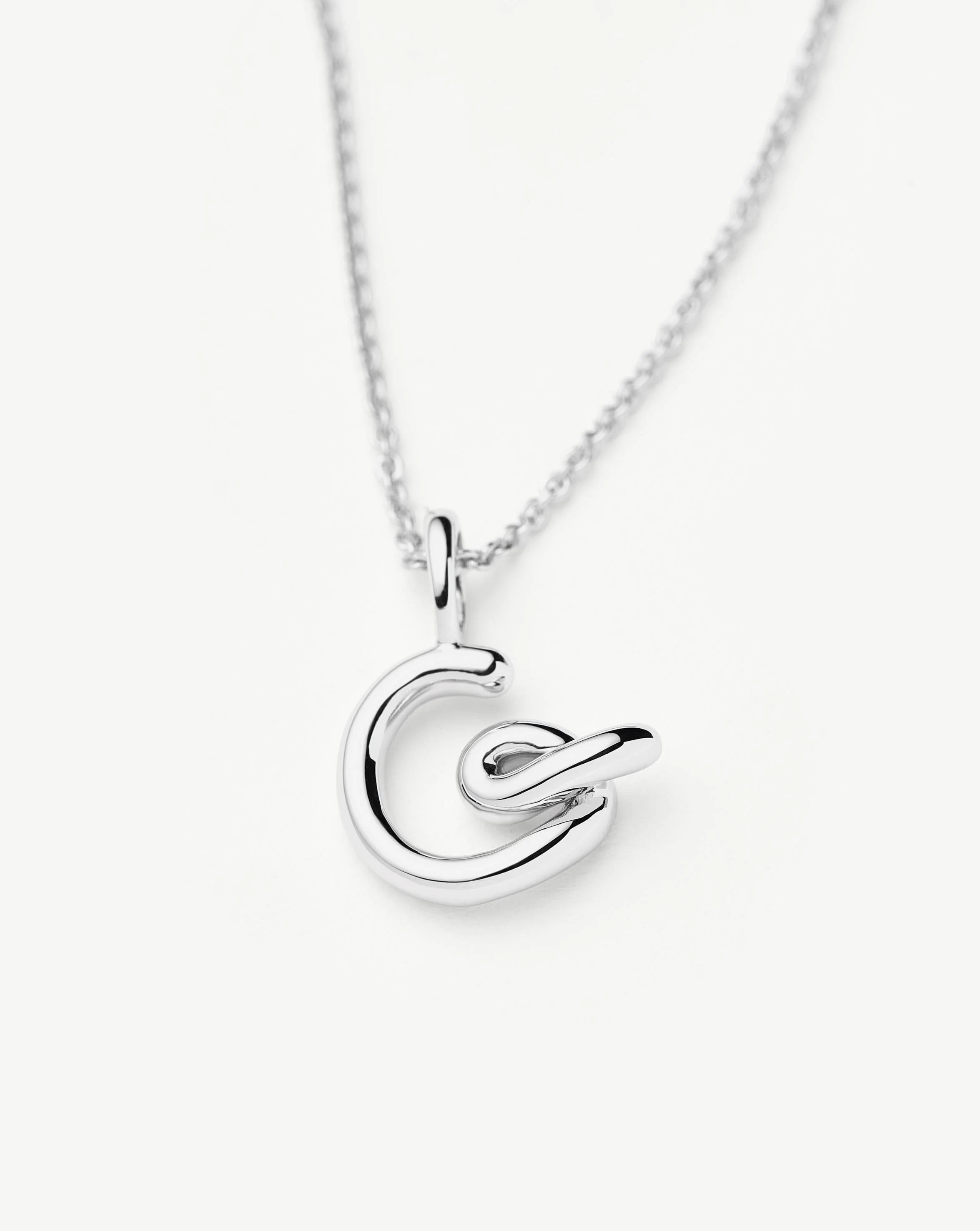 Curly Molten Mini Initial Necklace - G | Sterling Silver - Image 2