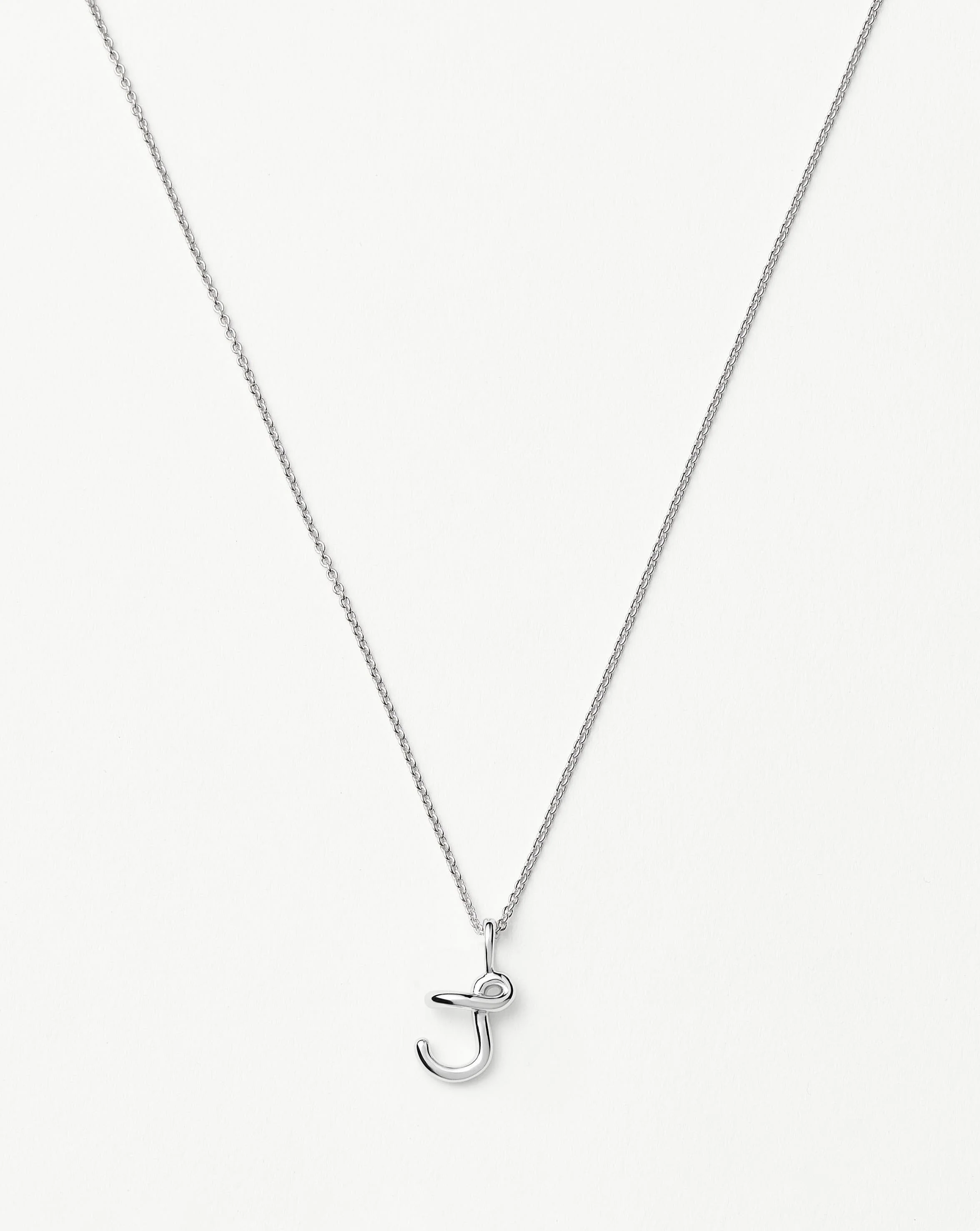 Curly Molten Mini Initial Necklace - J | Sterling Silver
