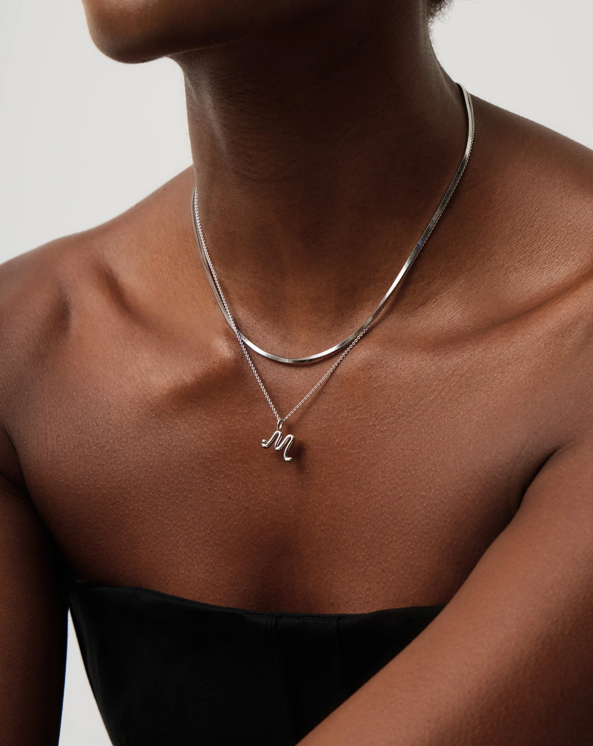 Curly Molten Mini Initial Necklace - M | Sterling Silver - Image 3