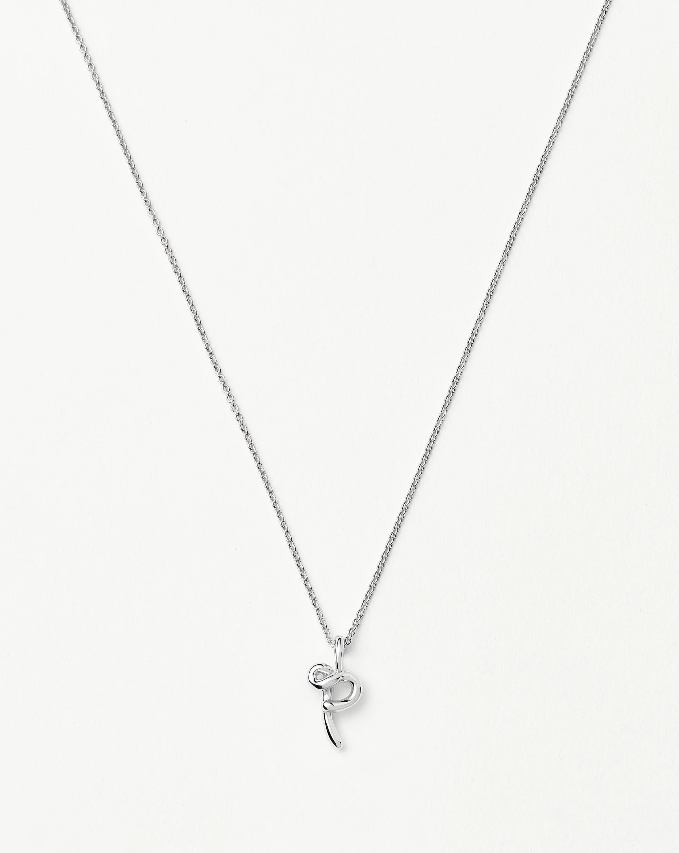 Curly Molten Mini Initial Necklace - P | Sterling Silver