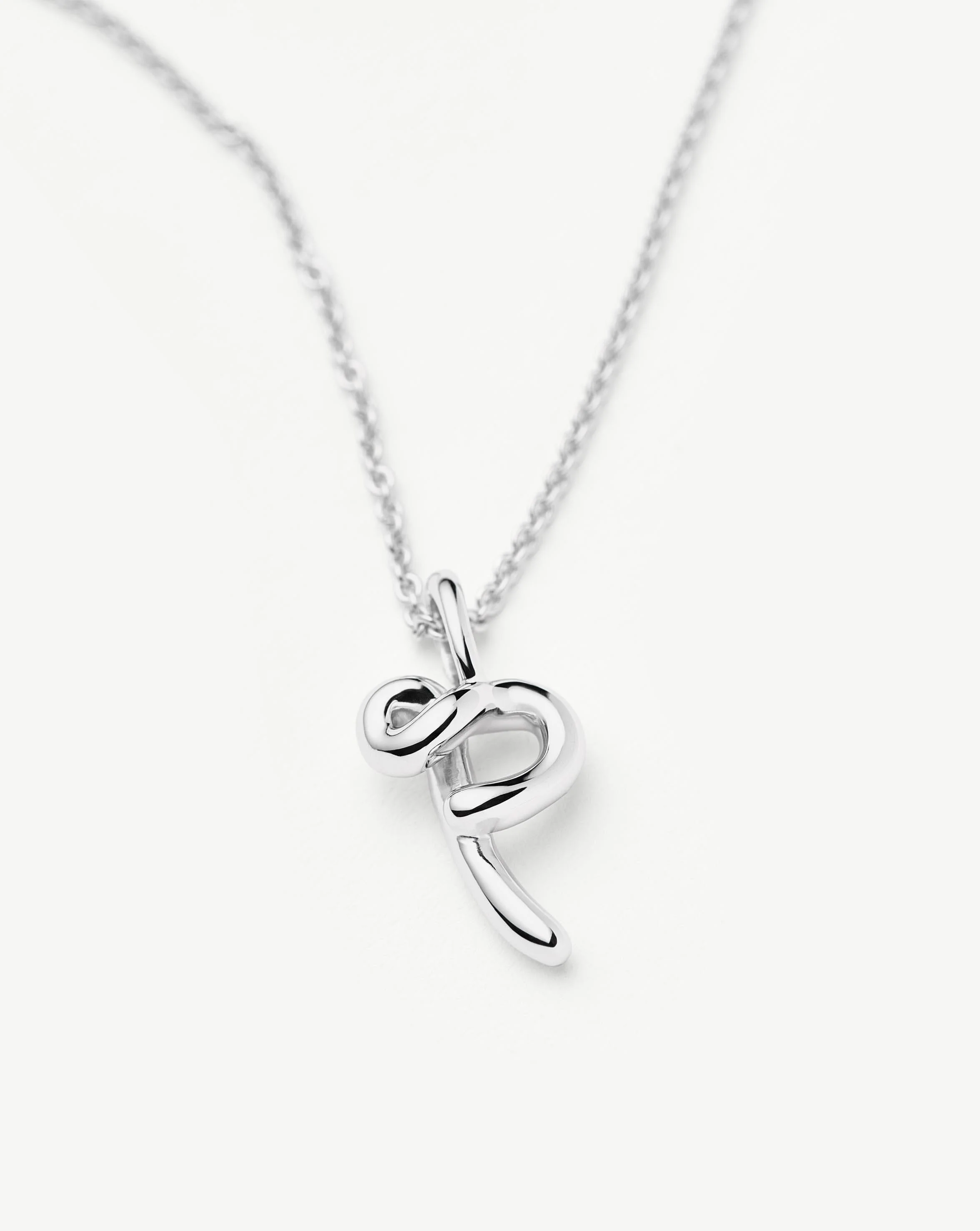 Curly Molten Mini Initial Necklace - P | Sterling Silver - Image 2