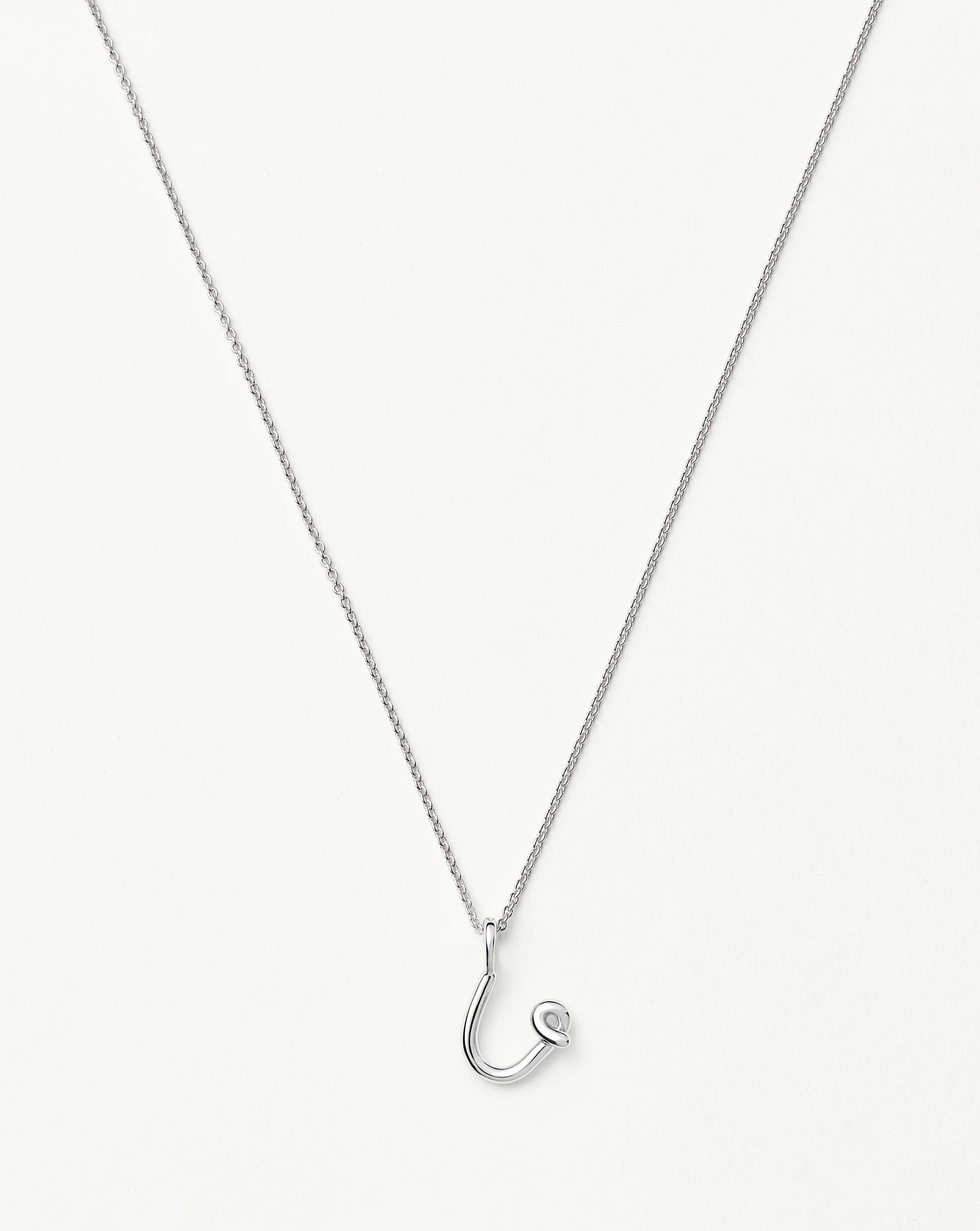 Curly Molten Mini Initial Necklace - U | Sterling Silver
