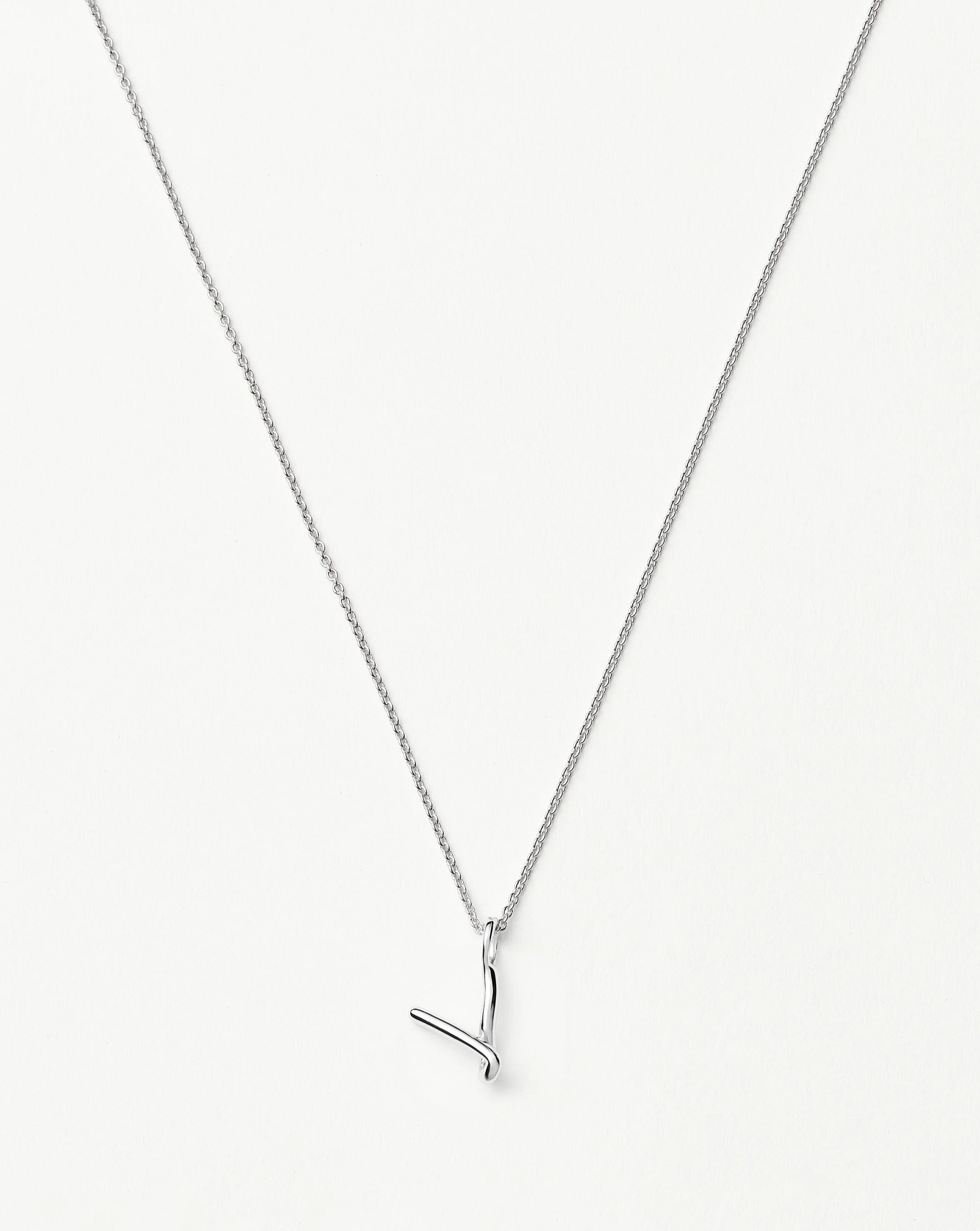Curly Molten Mini Initial Necklace - V | Sterling Silver