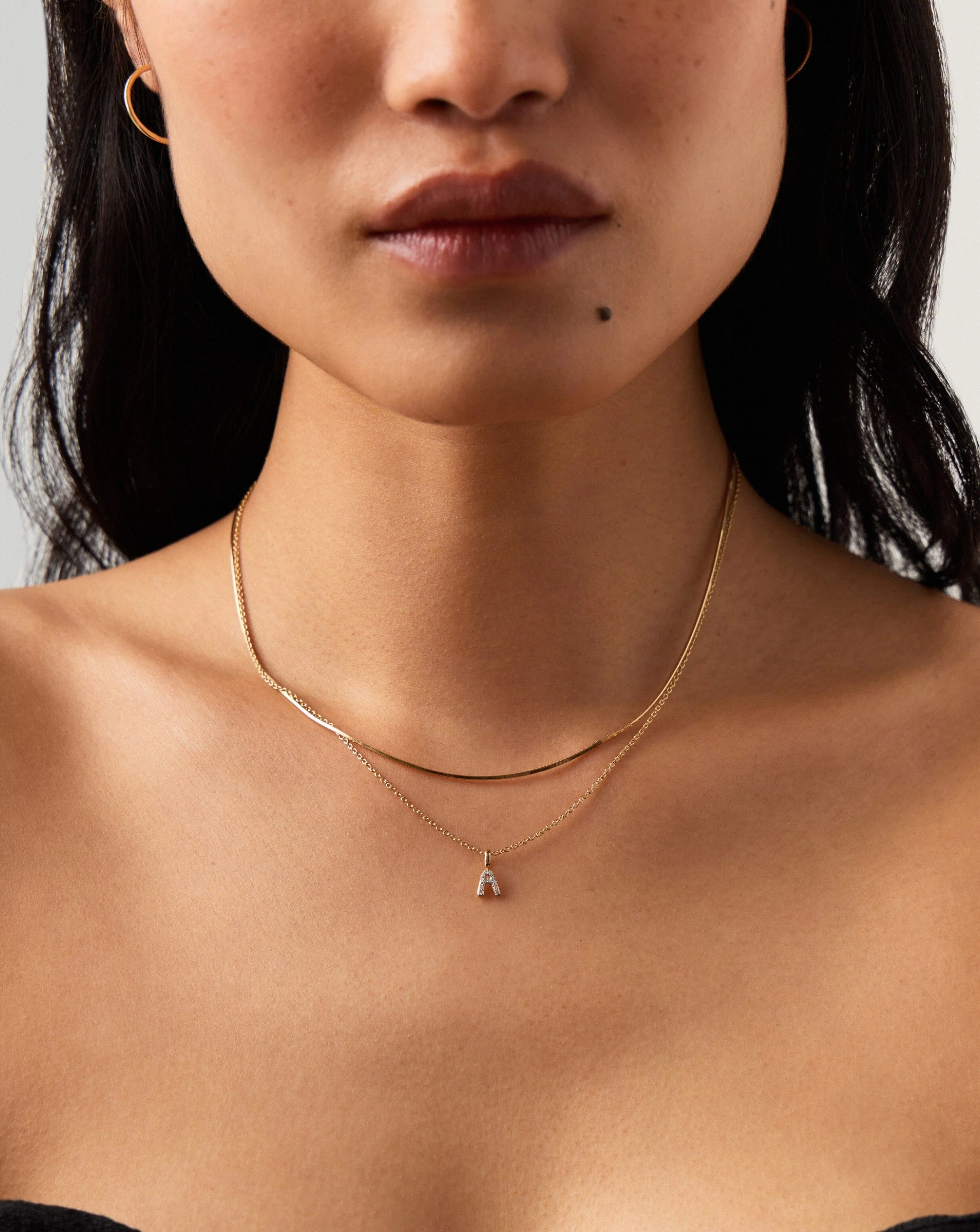 Solid Gold Diamond Initial Mini Pendant Necklace - A | 14ct Solid Yellow Gold Plated/Diamond - Image 2