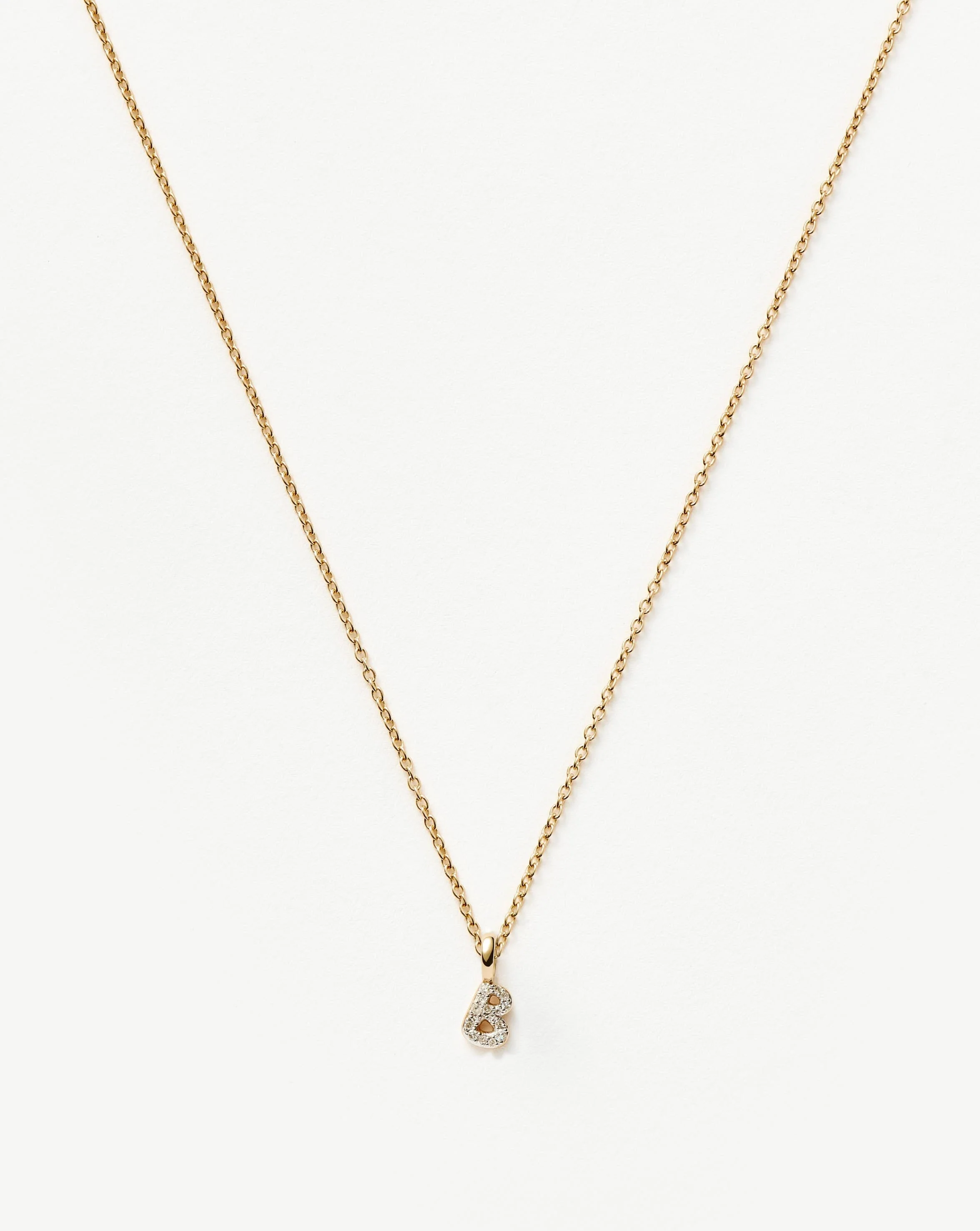 Solid Gold Diamond Initial Mini Pendant Necklace - B | 14ct Solid Yellow Gold Plated/Diamond