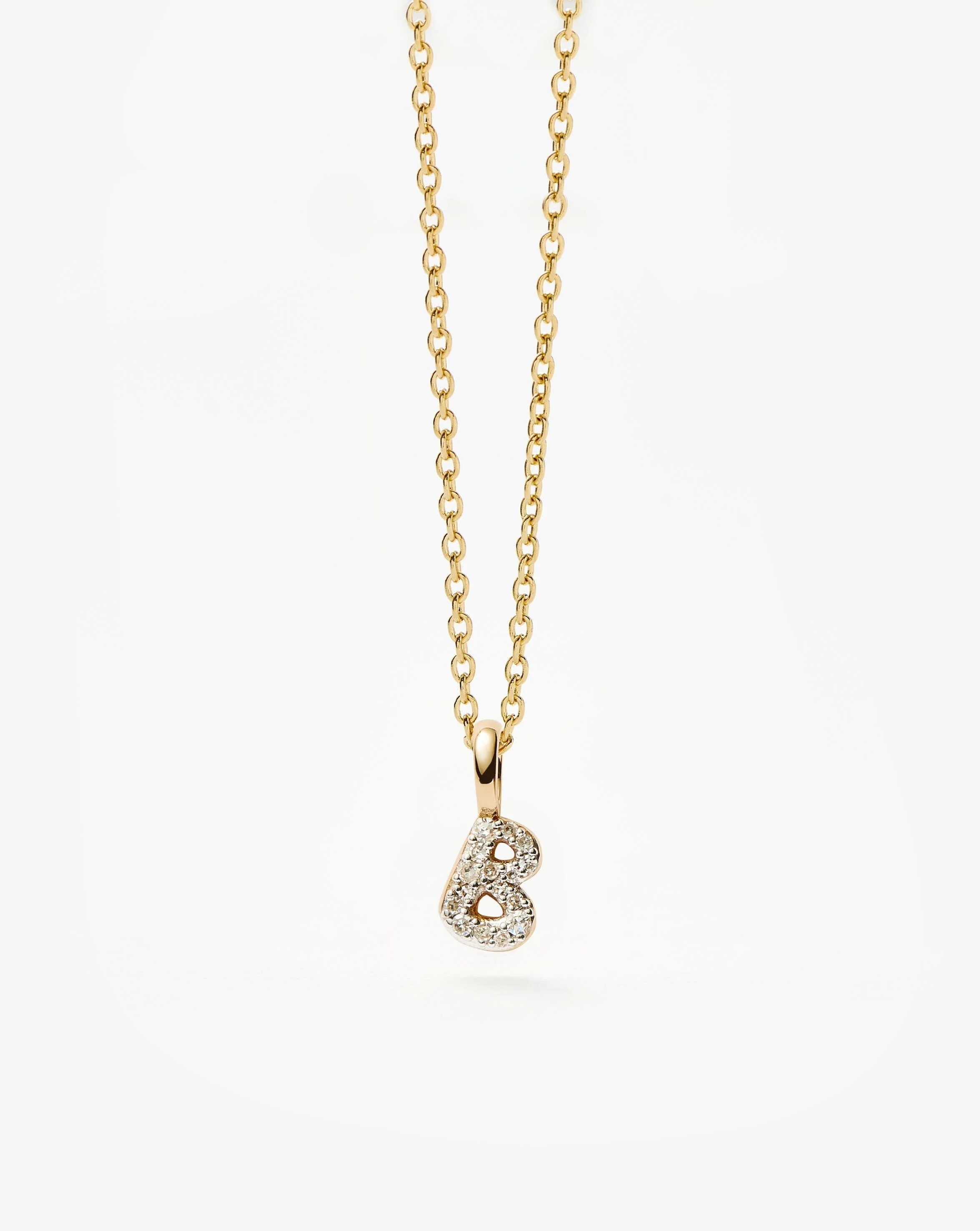 Solid Gold Diamond Initial Mini Pendant Necklace - B | 14ct Solid Yellow Gold Plated/Diamond - Image 2