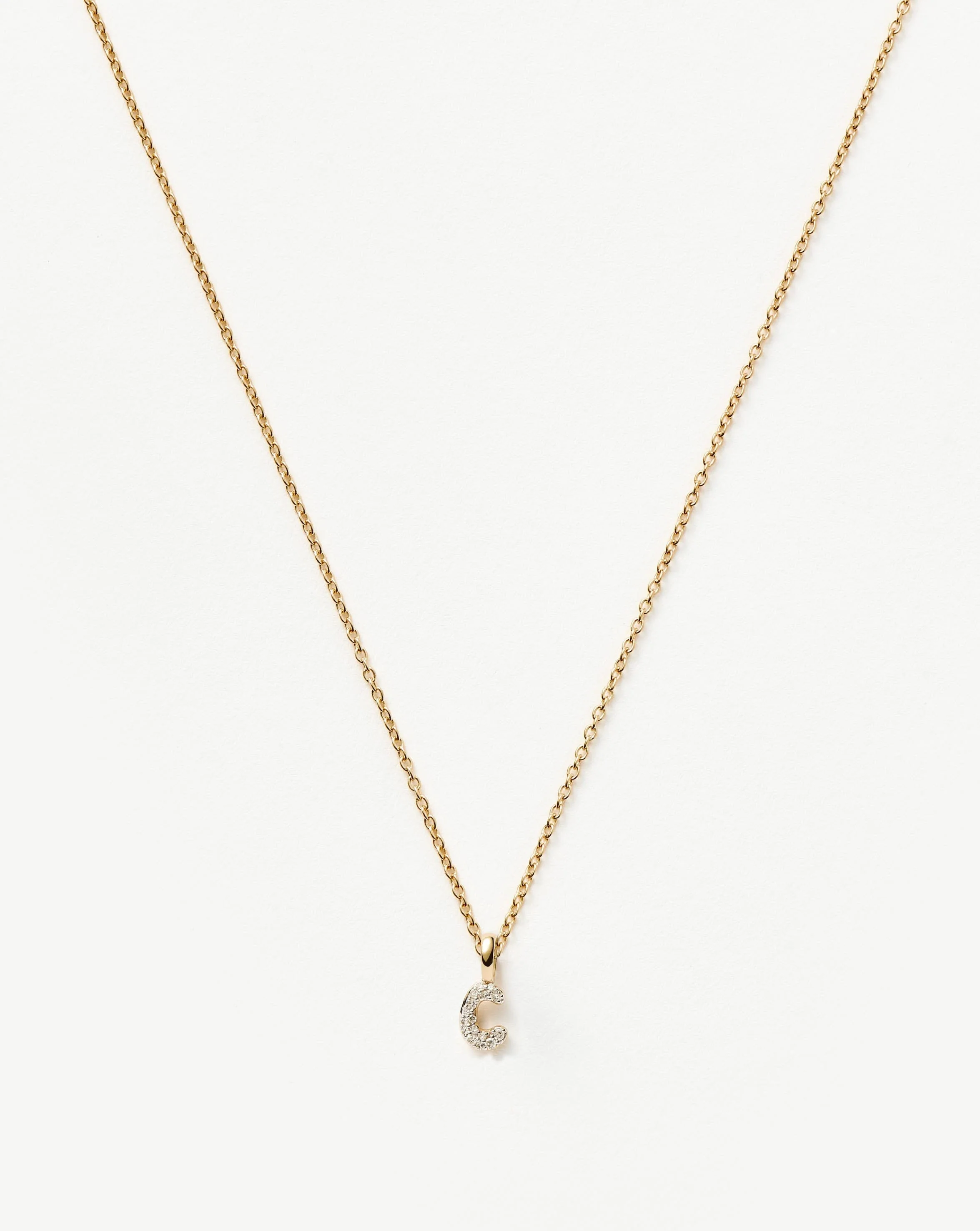 Solid Gold Diamond Initial Mini Pendant Necklace - C| 14ct Solid Yellow Gold Plated/Diamond
