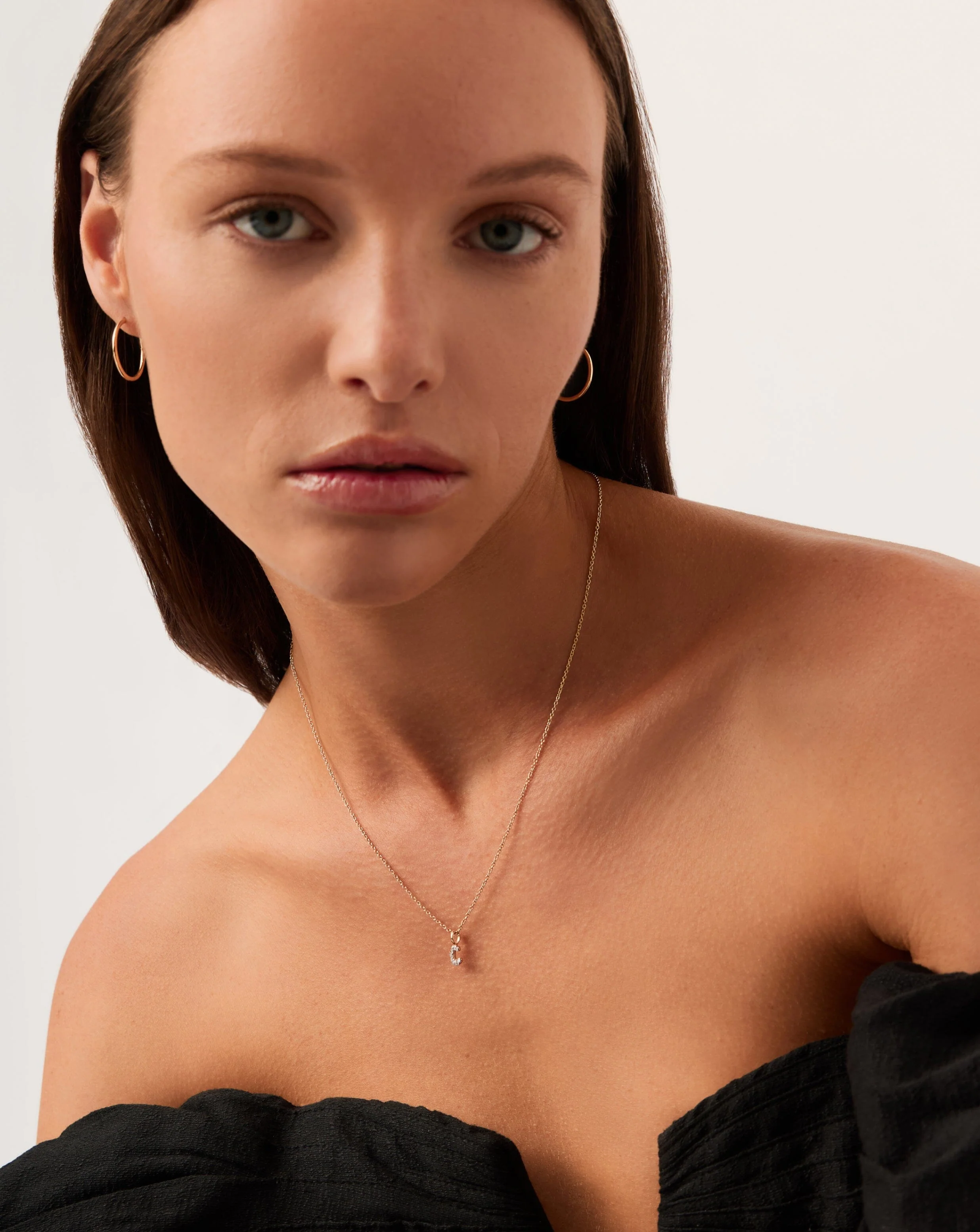 Solid Gold Diamond Initial Mini Pendant Necklace - C| 14ct Solid Yellow Gold Plated/Diamond - Image 3