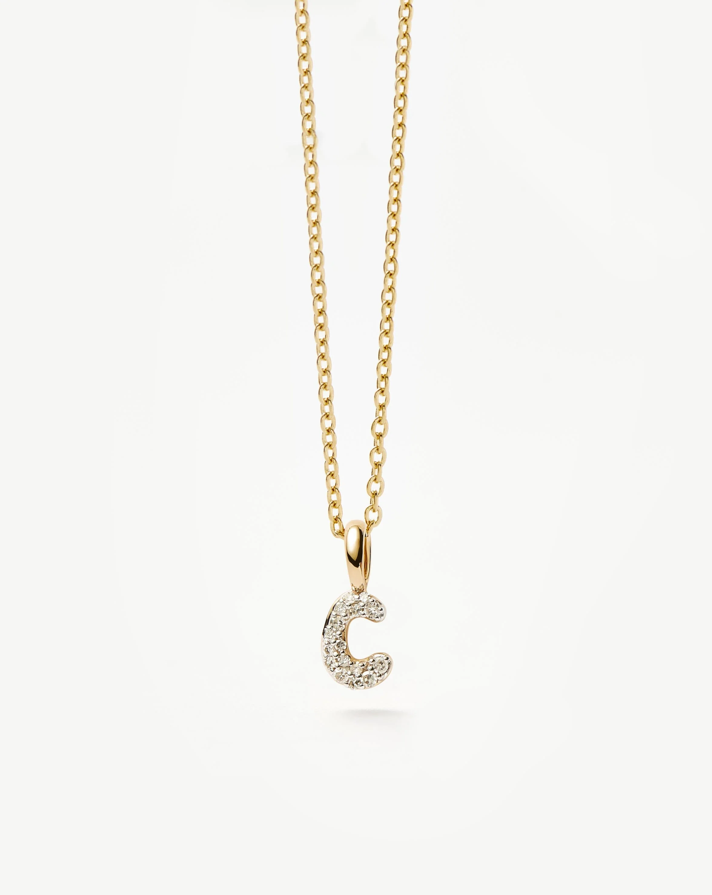 Solid Gold Diamond Initial Mini Pendant Necklace - C| 14ct Solid Yellow Gold Plated/Diamond - Image 4