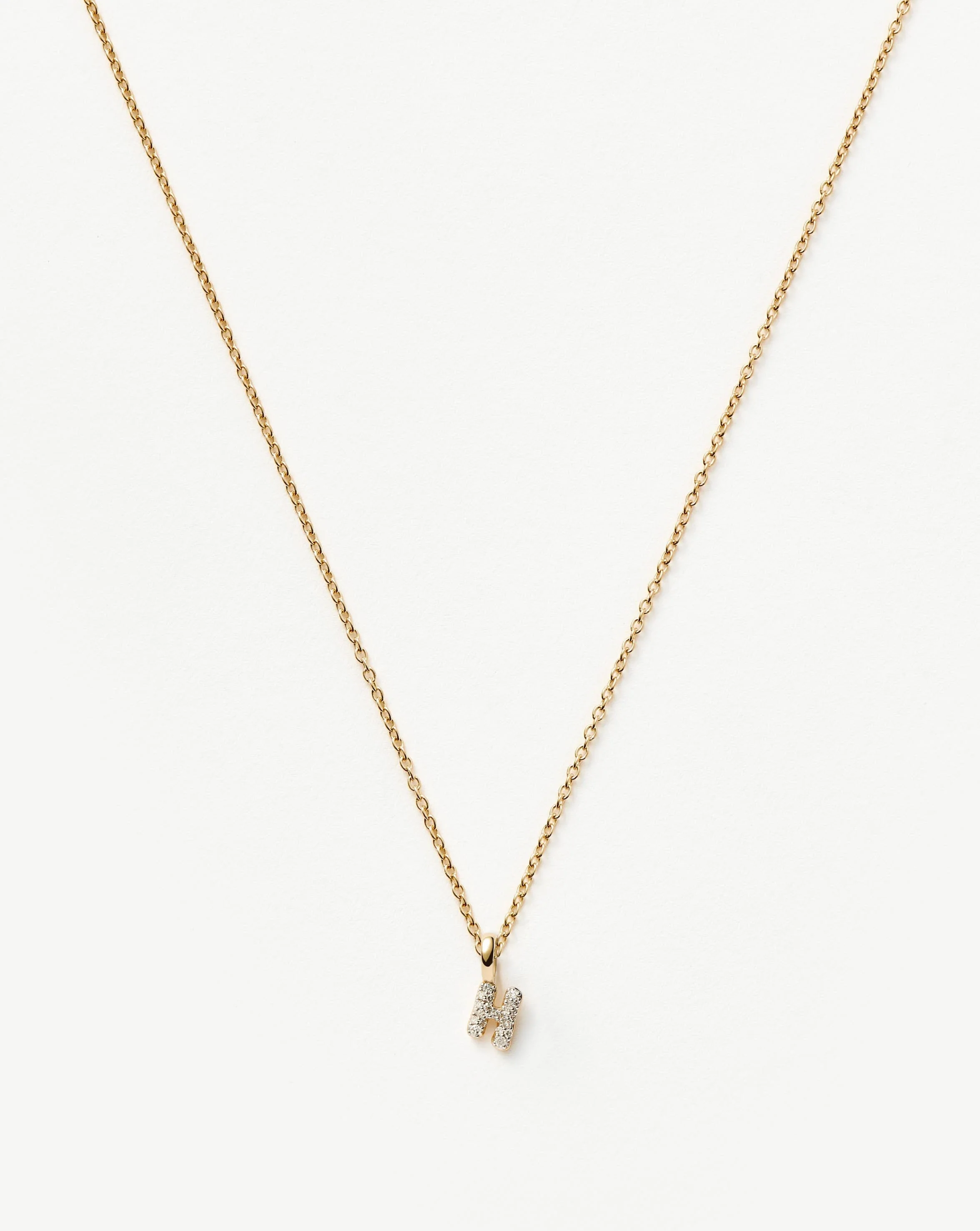 Solid Gold Diamond Initial Mini Pendant Necklace - H | 14ct Solid Yellow Gold Plated/Diamond