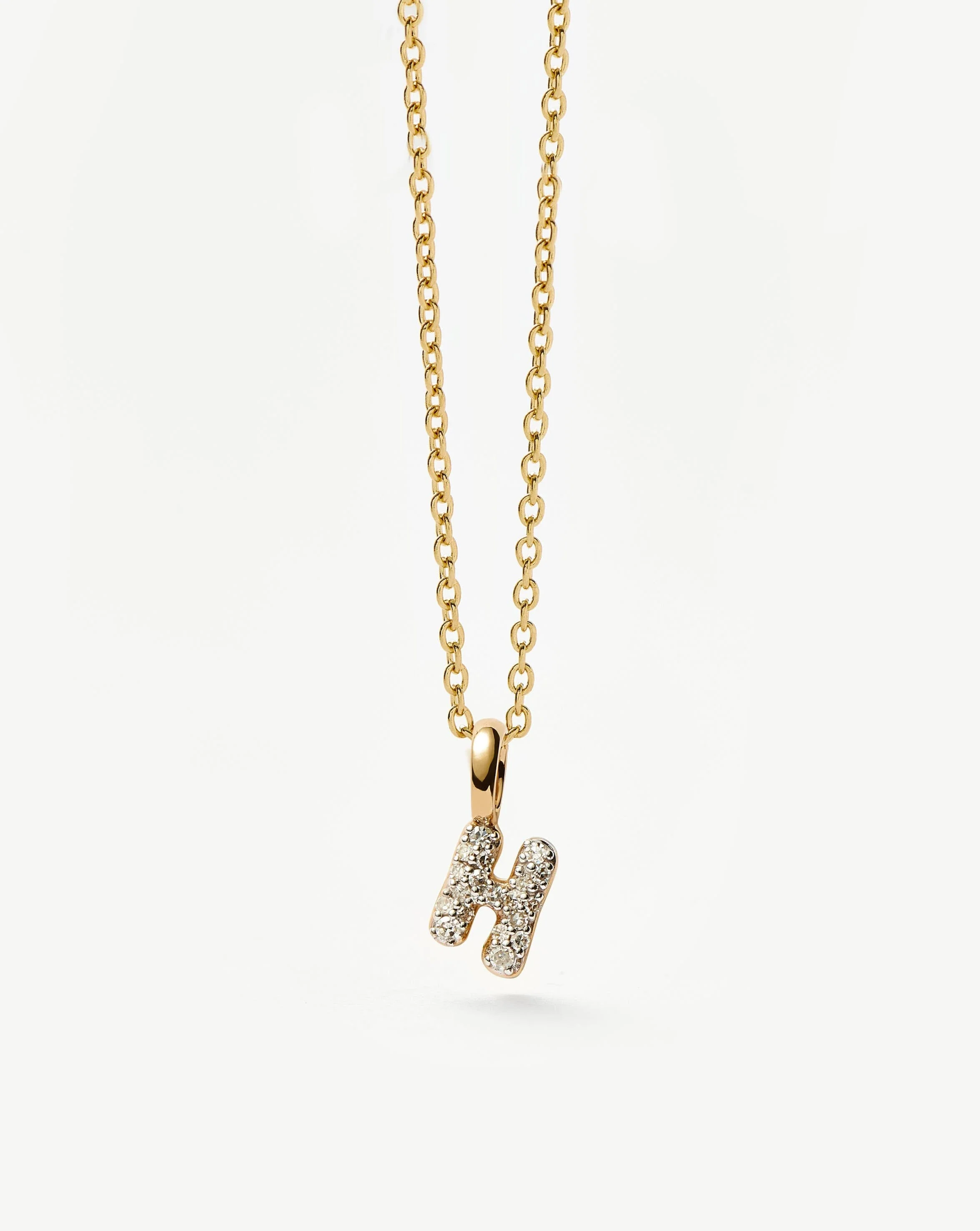 Solid Gold Diamond Initial Mini Pendant Necklace - H | 14ct Solid Yellow Gold Plated/Diamond - Image 4