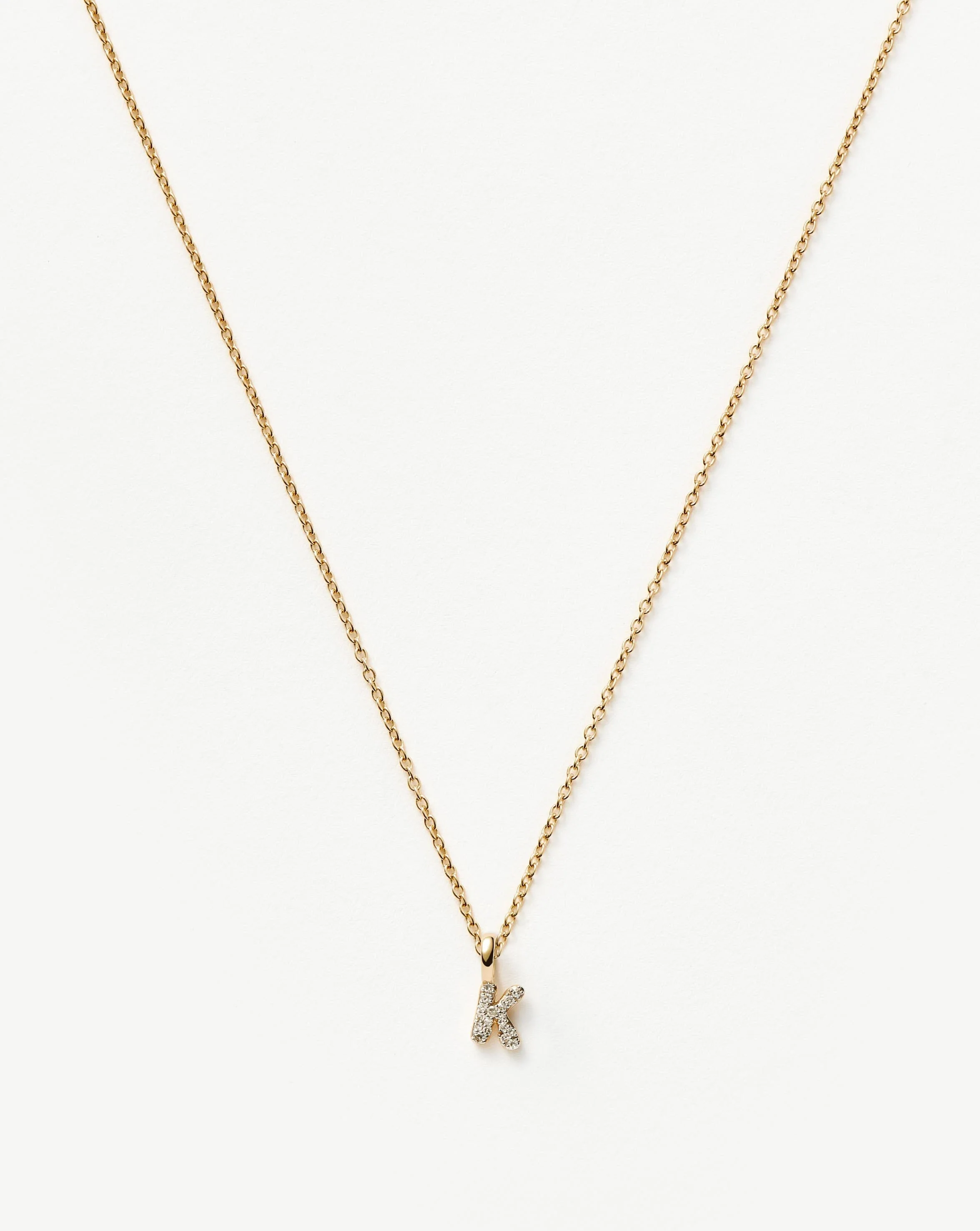Solid Gold Diamond Initial Mini Pendant Necklace - K | 14ct Solid Yellow Gold Plated/Diamond