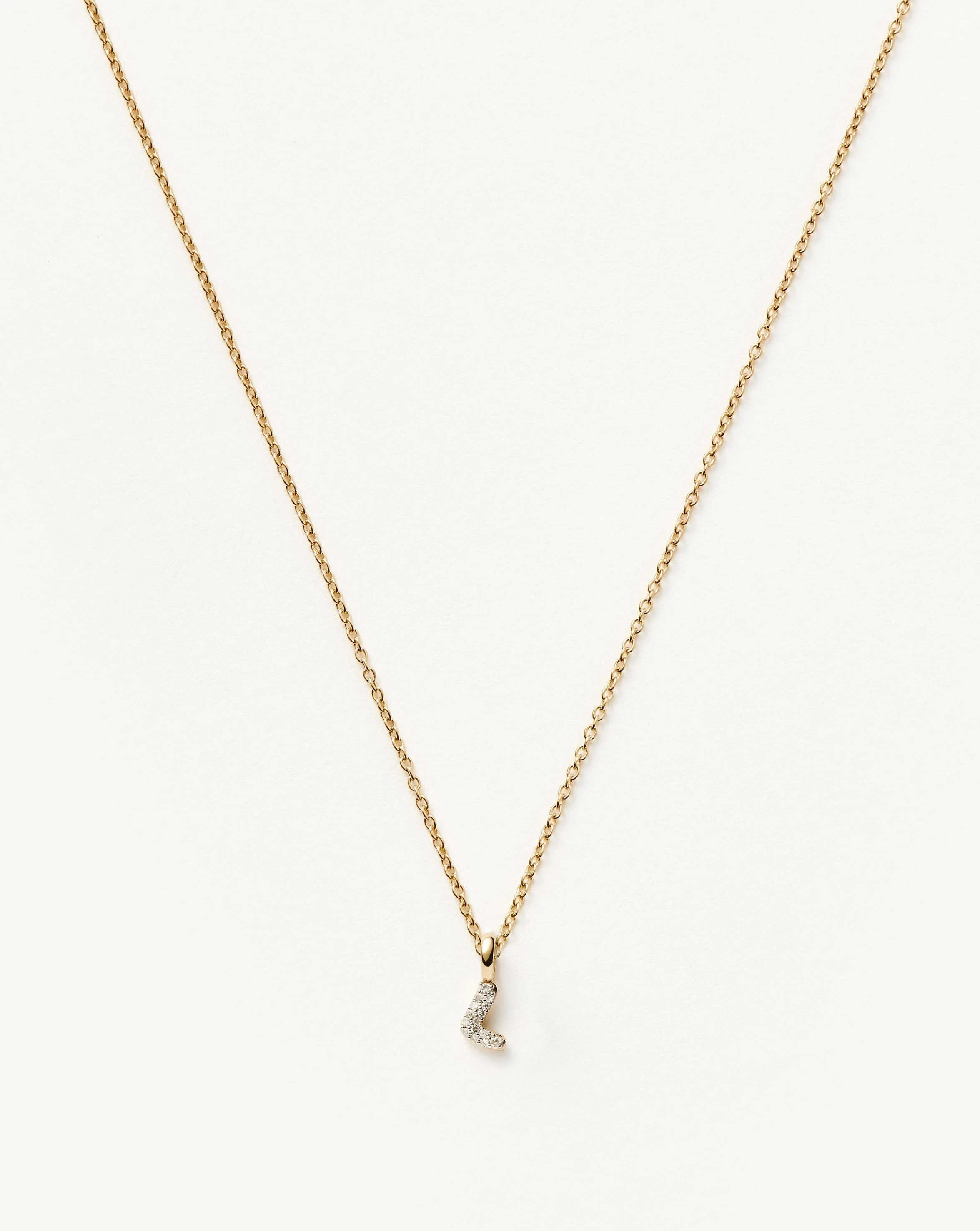 Solid Gold Diamond Initial Mini Pendant Necklace - L | 14ct Solid Yellow Gold Plated/Diamond