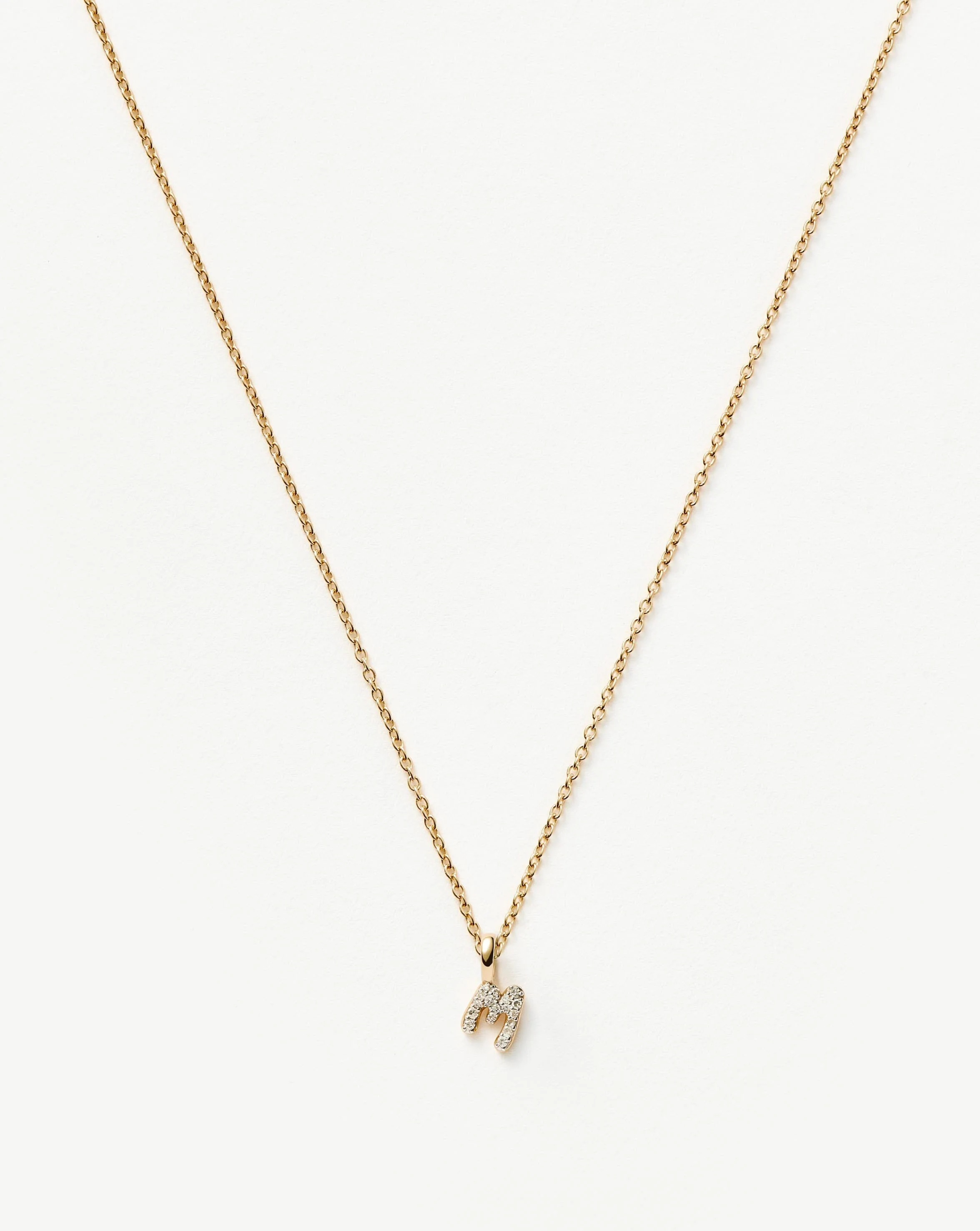 Solid Gold Diamond Initial Mini Pendant Necklace - M | 14ct Solid Yellow Gold Plated/Diamond