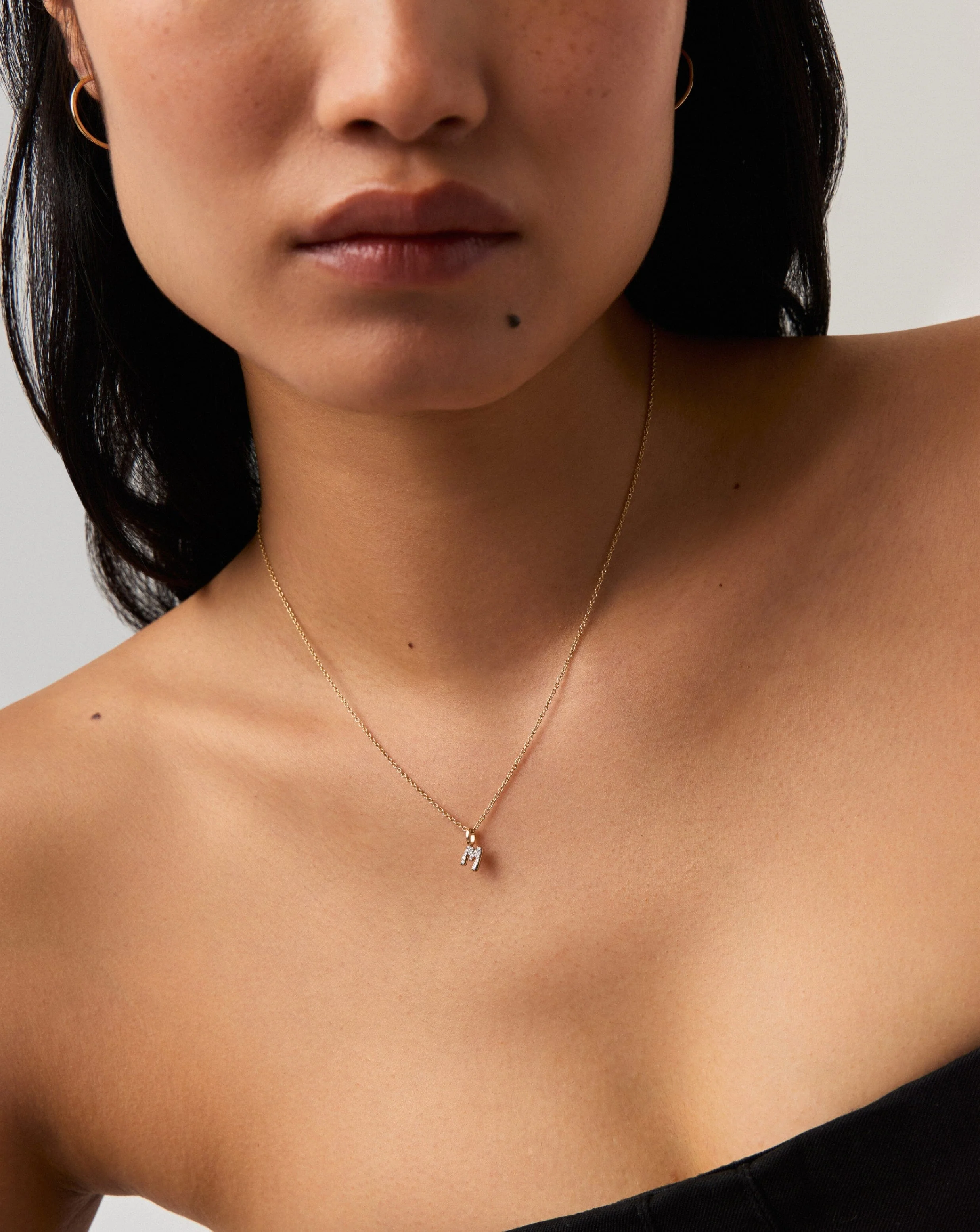 Solid Gold Diamond Initial Mini Pendant Necklace - M | 14ct Solid Yellow Gold Plated/Diamond - Image 3