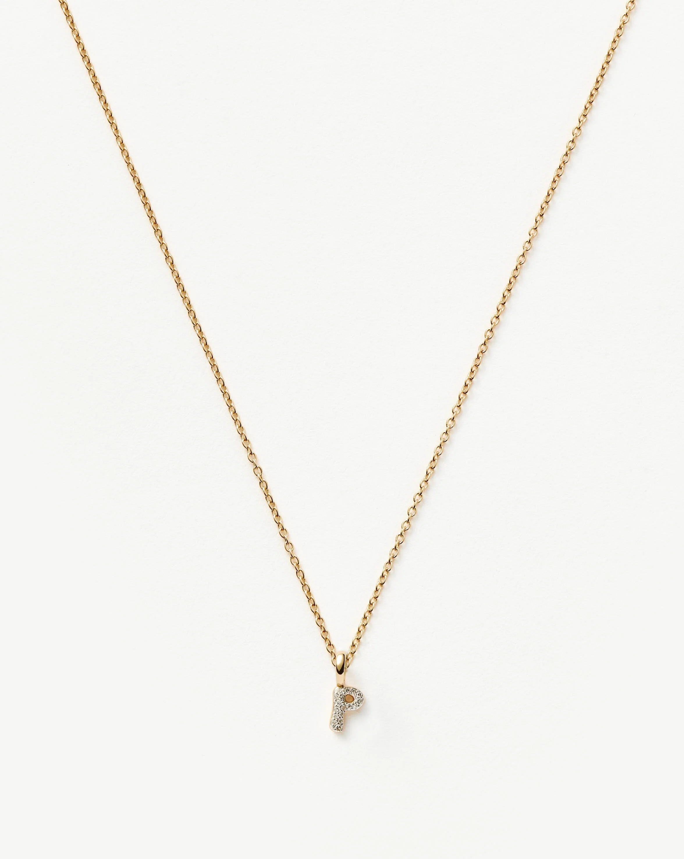 Solid Gold Diamond Initial Mini Pendant Necklace - P | 14ct Solid Yellow Gold Plated/Diamond