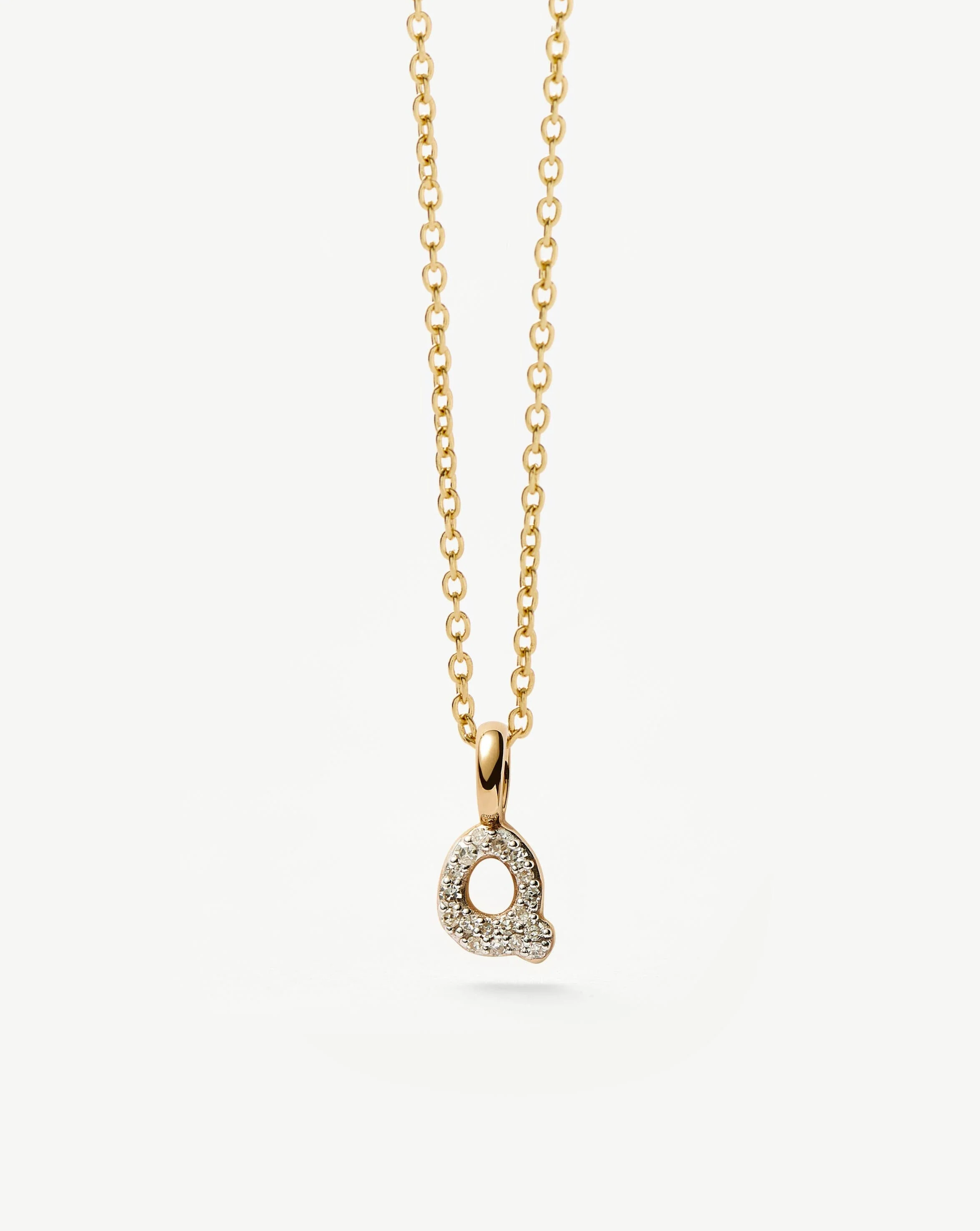 Solid Gold Diamond Initial Mini Pendant Necklace - Q | 14ct Solid Yellow Gold Plated/Diamond - Image 2