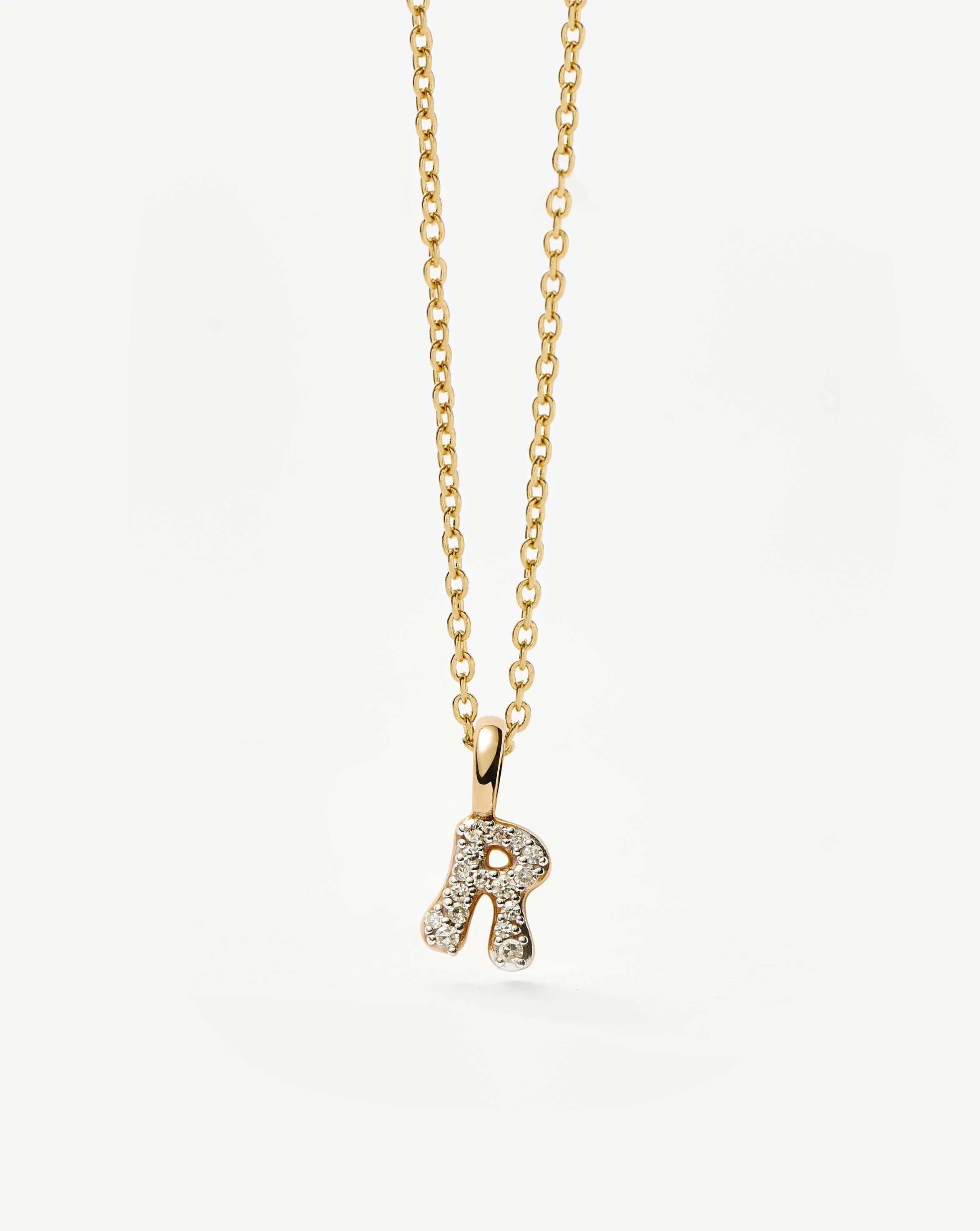 Solid Gold Diamond Initial Mini Pendant Necklace - R | 14ct Solid Yellow Gold Plated/Diamond - Image 2