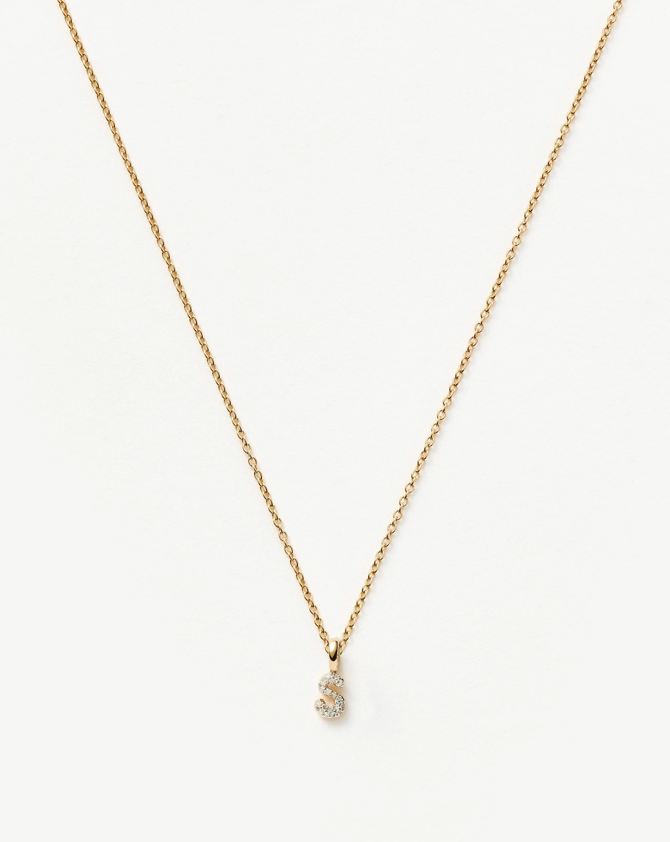 Solid Gold Diamond Initial Mini Pendant Necklace - S | 14ct Solid Yellow Gold Plated/Diamond