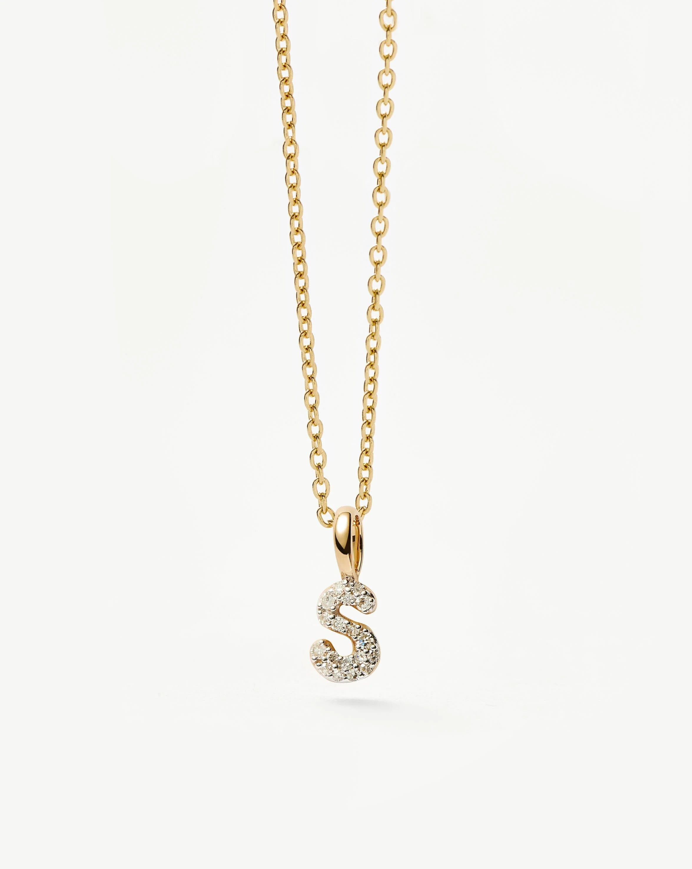 Solid Gold Diamond Initial Mini Pendant Necklace - S | 14ct Solid Yellow Gold Plated/Diamond - Image 4