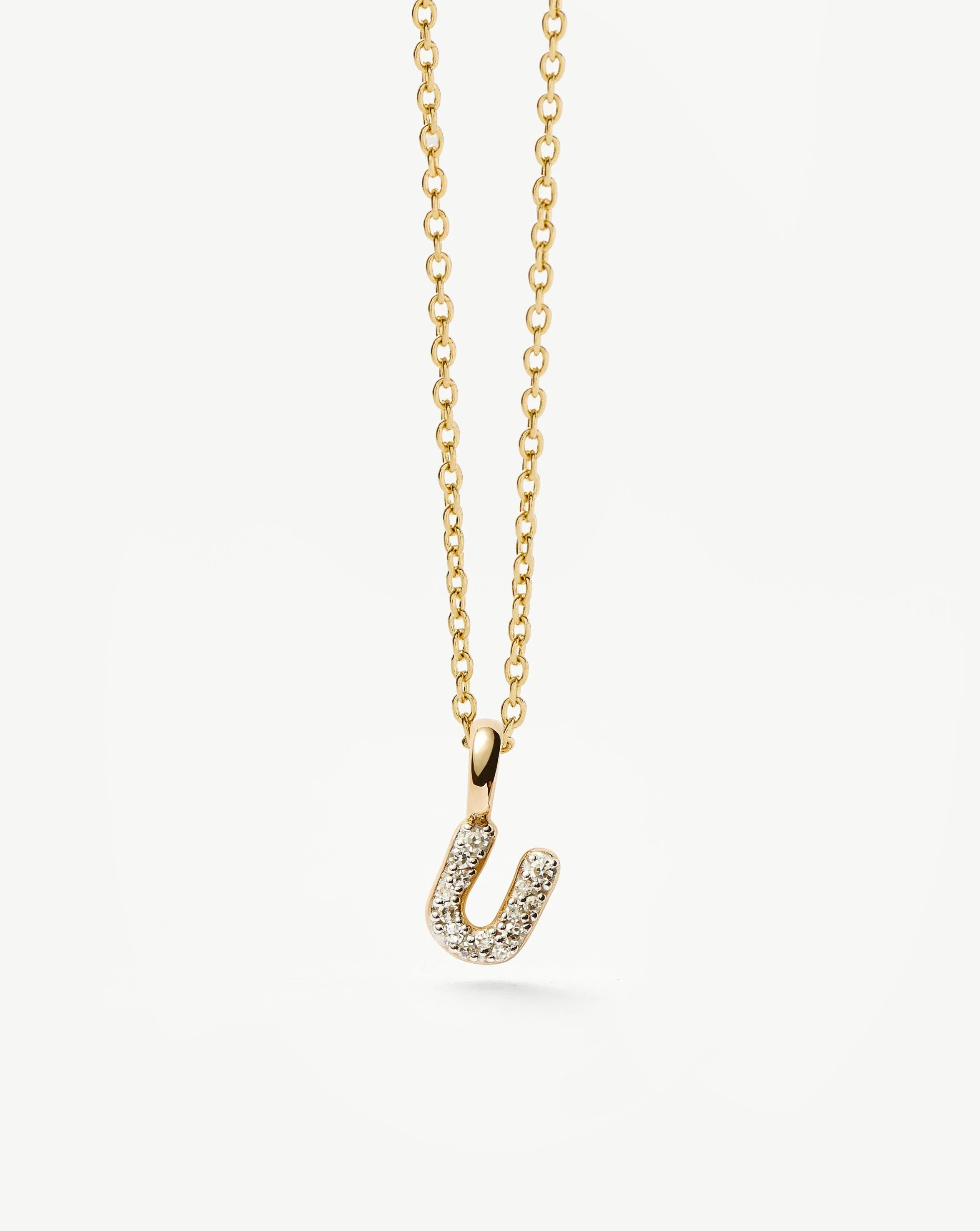 Solid Gold Diamond Initial Mini Pendant Necklace - U | 14ct Solid Yellow Gold Plated/Diamond - Image 2