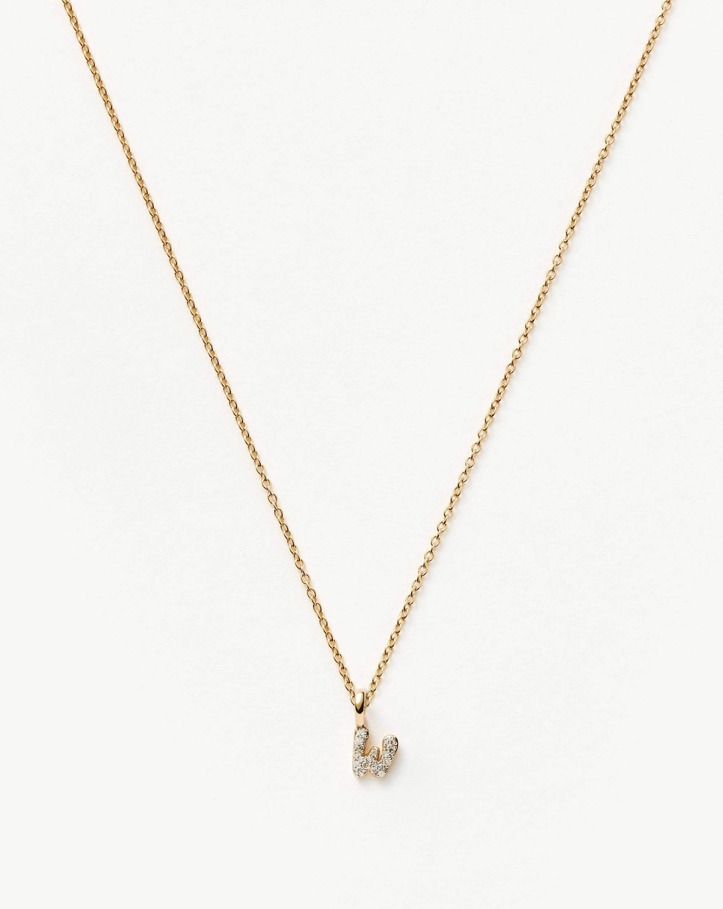 Solid Gold Diamond Initial Mini Pendant Necklace - W | 14ct Solid Yellow Gold Plated/Diamond