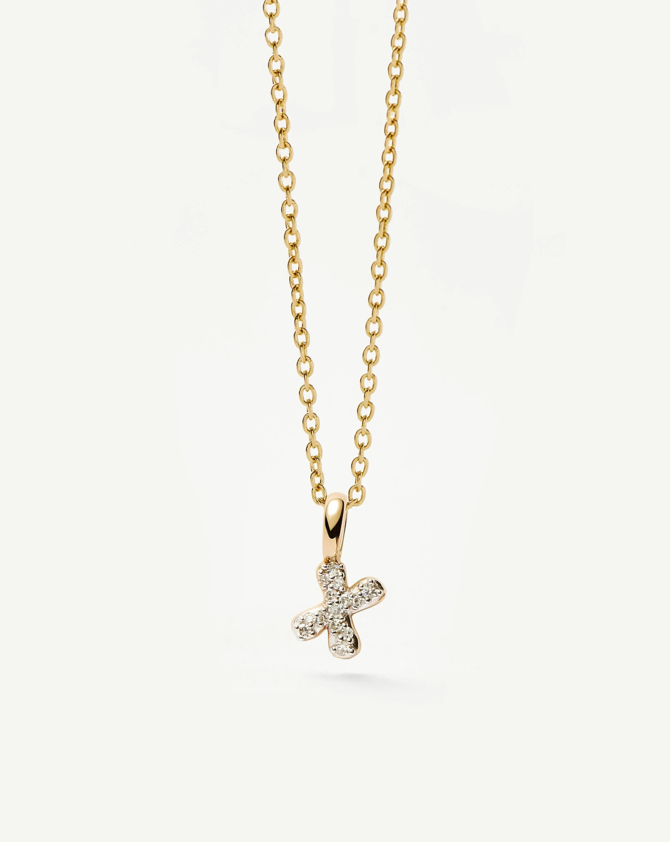 Solid Gold Diamond Initial Mini Pendant Necklace - X | 14ct Solid Yellow Gold Plated/Diamond - Image 2