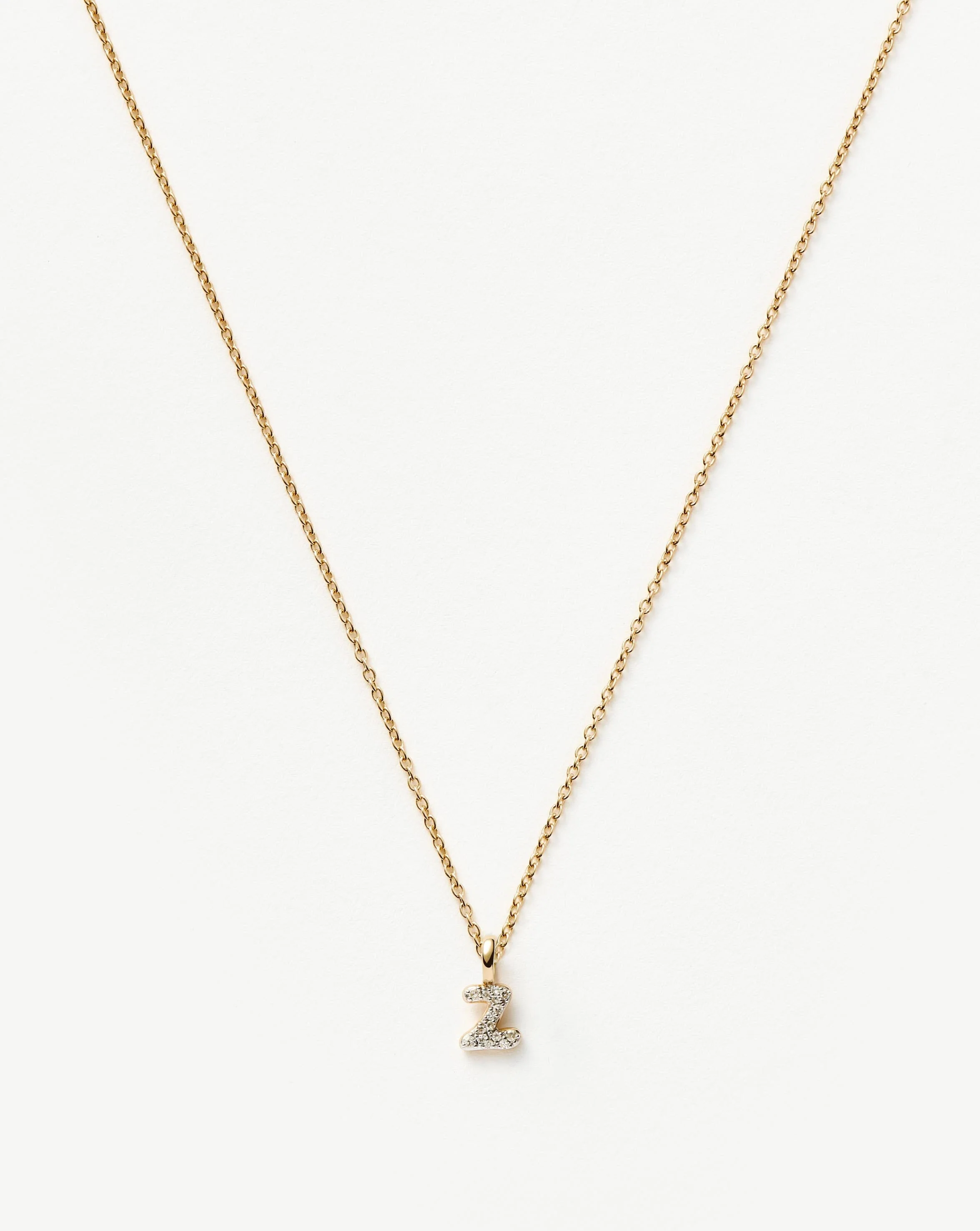 Solid Gold Diamond Initial Mini Pendant Necklace - Z | 14ct Solid Yellow Gold Plated/Diamond