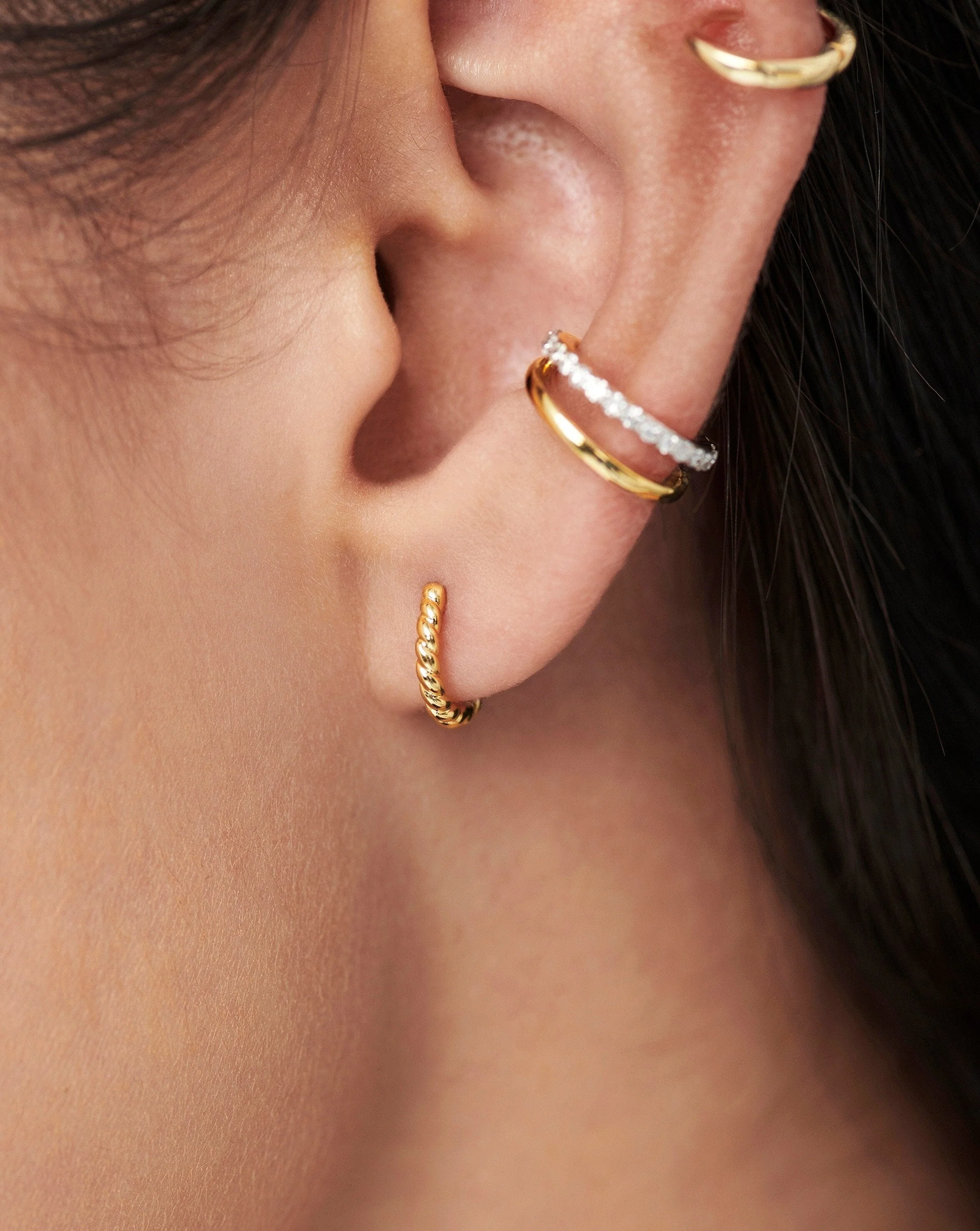 Solid Gold Rope Huggies - Image 3